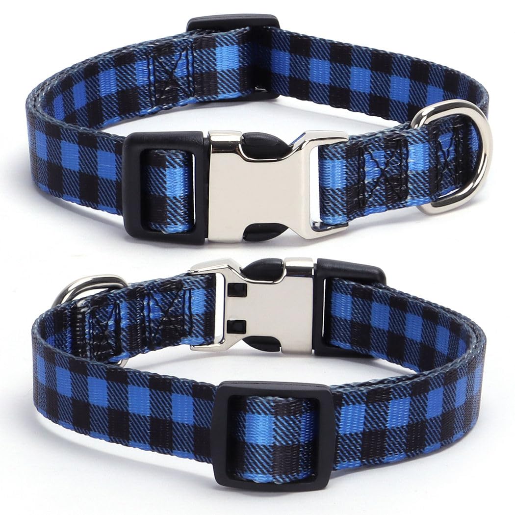 Blue Plaid Dog Collars Xs, Pretty Pattern Dog Collar Metal Buckle Durable Soft Boy Puppy Collars For Xsmall Small Medium Large B