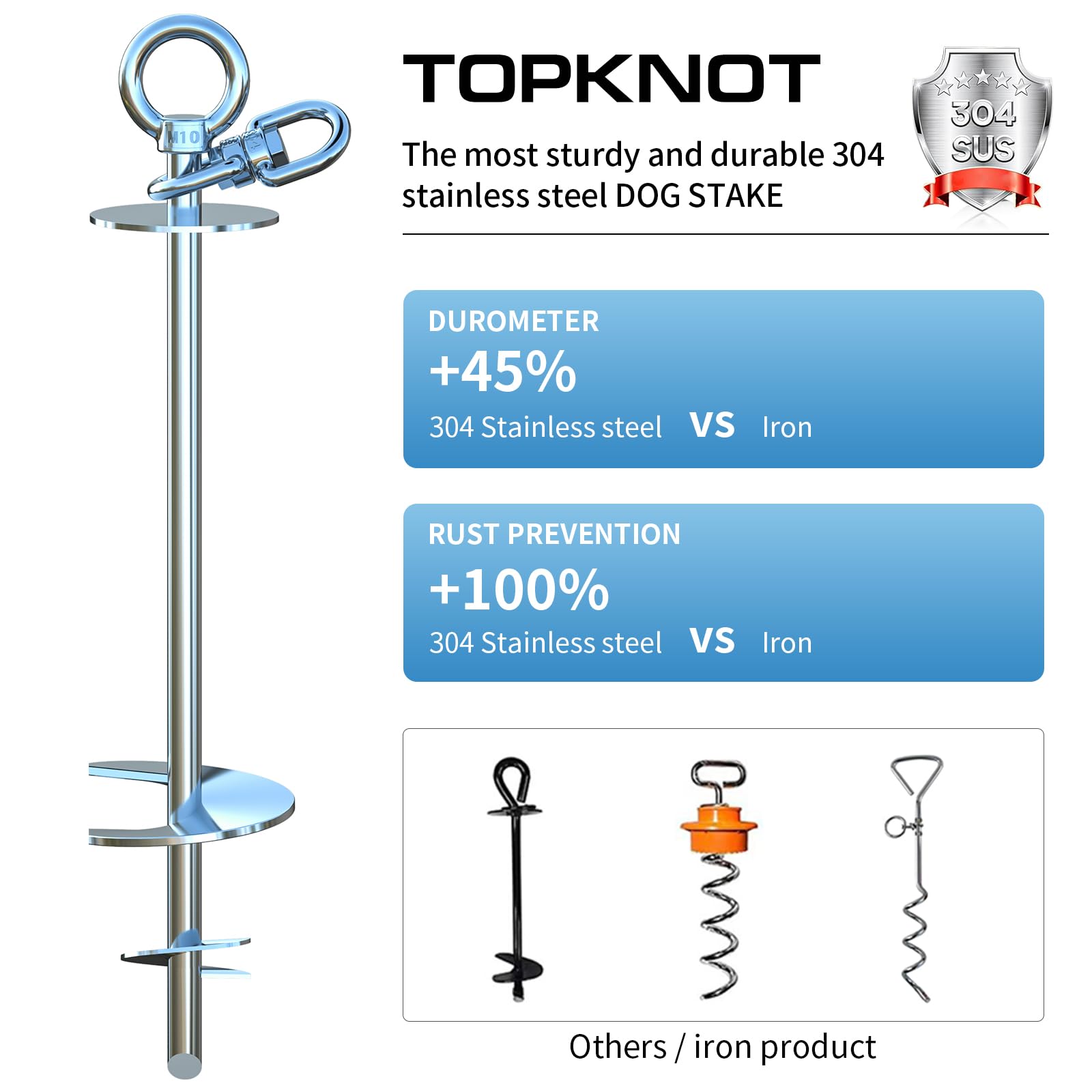 Topknot Dog Tie Out Stake,Heavy Duty Dog Run-304 Stainless Steel Stake,360 Swivel Dog Runner For Yard,Use Any Tie Out Cable Or Y