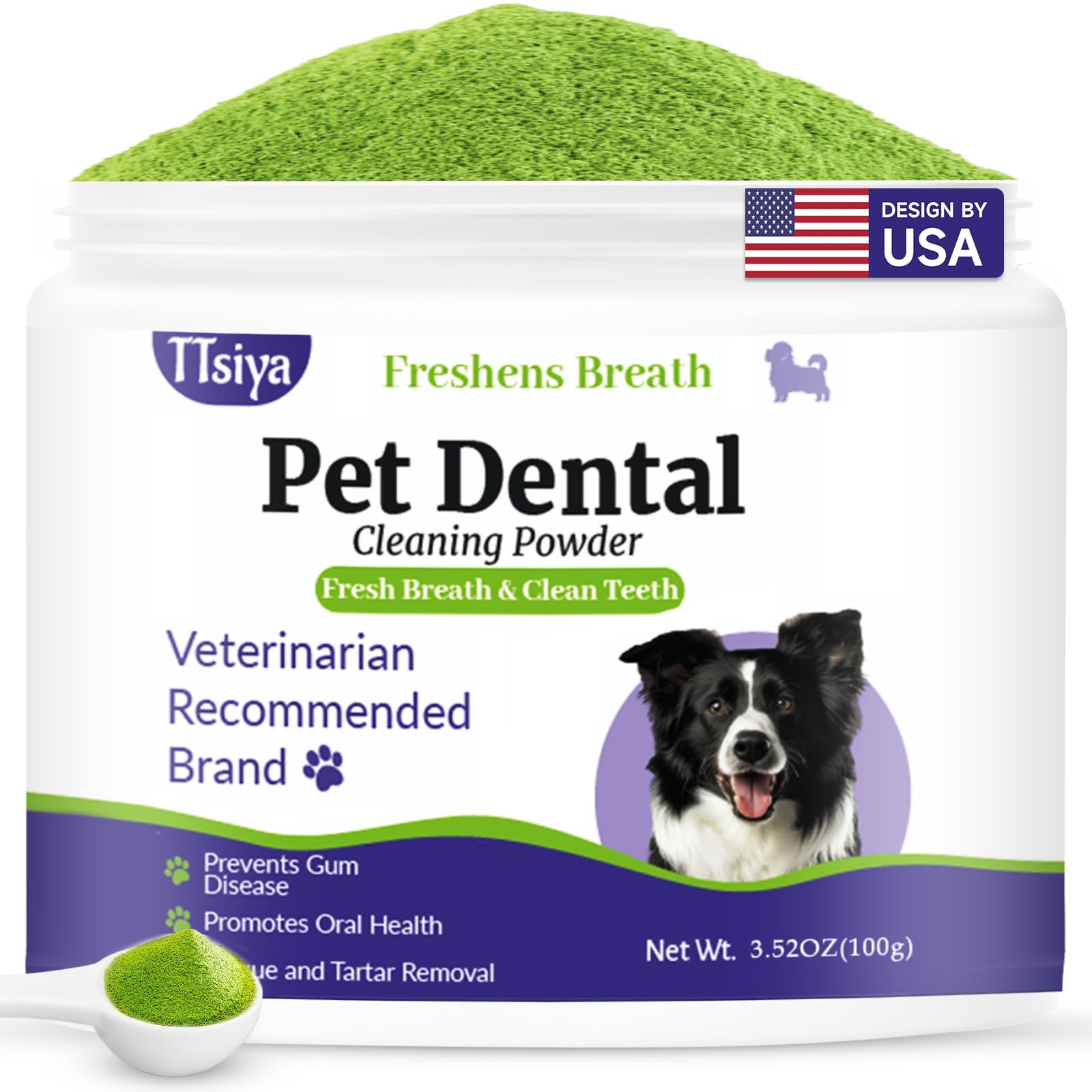 TTsiya Dog Teeth Cleaning Powder, Pet Dental Powder -Dental Care, Dogs Breath Freshener with Probiotics for Tartar & Reduces Pla