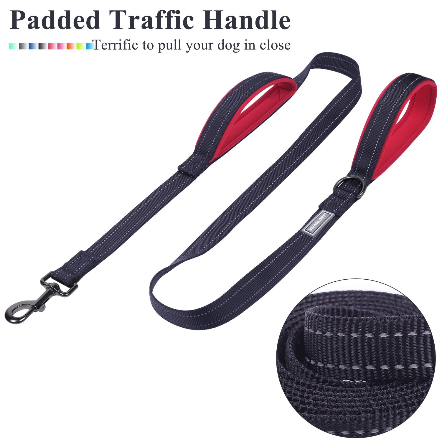 Vivaglory Dog Leash With Two Padded Handles, Heavy Duty 6Ft Reflective Nylon Traffic Leash Training Walking Lead With For Mediun Large Breed Dogs, Orange