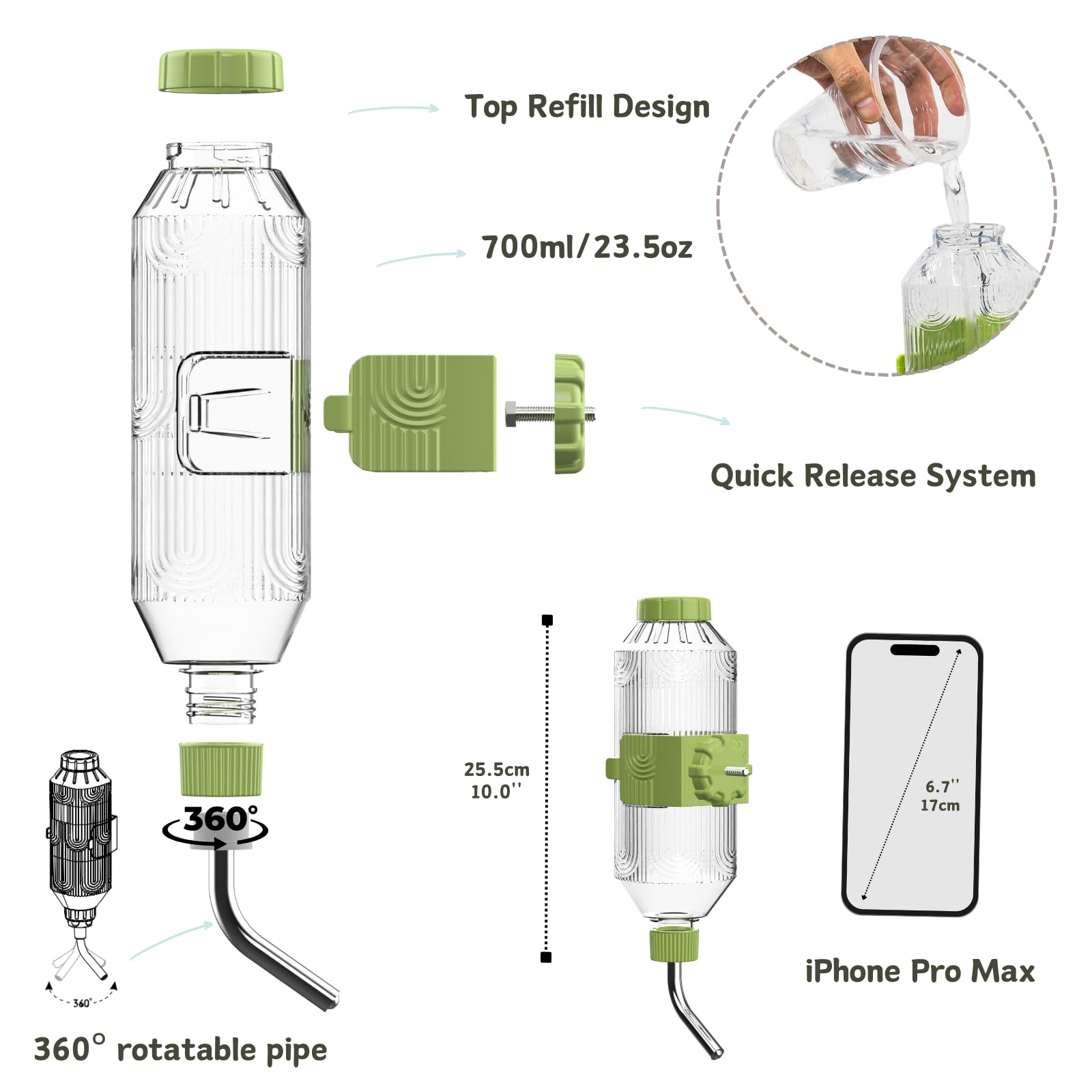 Pet Water Bottle[S24, 24Oz], Hanging Dog Water Dispenser Kennel Plastic Drinker Kettle Feeder Bpa Free Cage Crate Hutch Puppy Ca