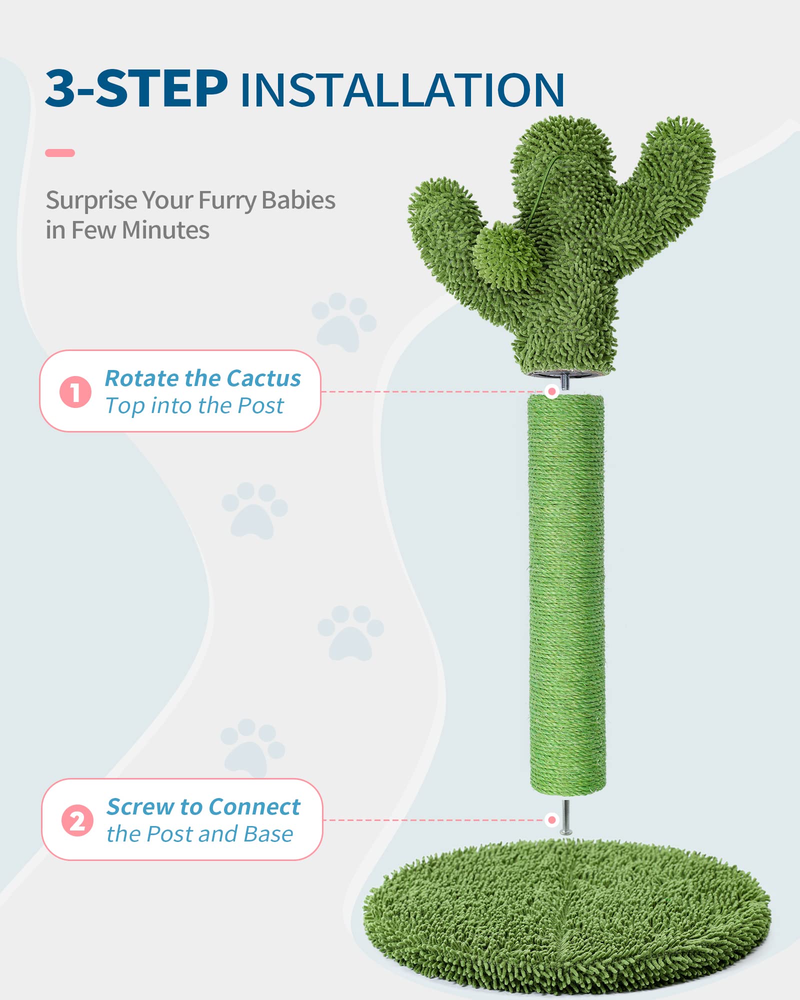 MADE 4 PETS Cat Scratching Post - Cactus Design, Sisal Rope, Medium 25.6", Green, Model MAMT0169-M, Indoor Claw Scratcher with
