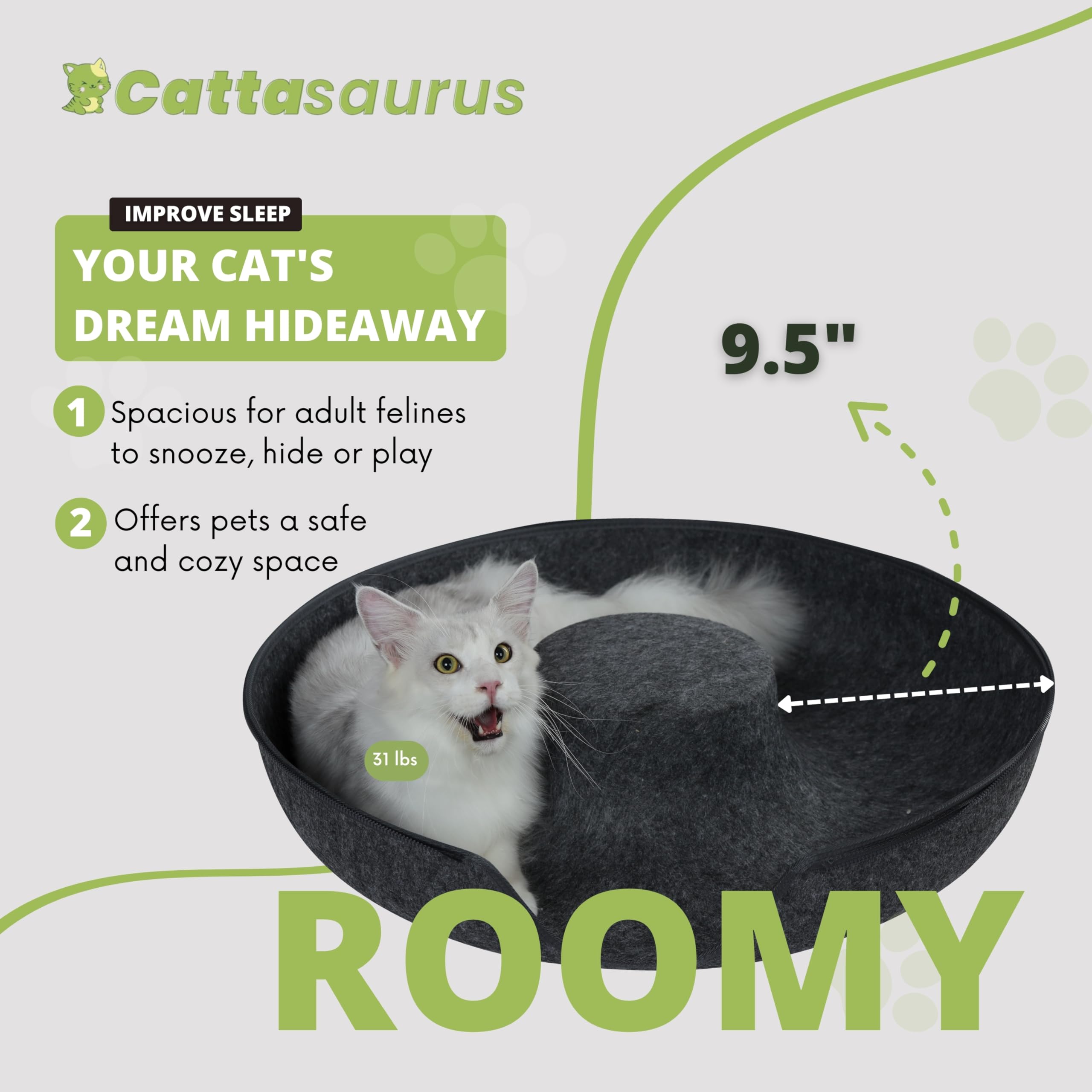 Cattasaurus Peekaboo Cat Cave For Multiple & Large Cats Up To 30-45 Lbs, Scratch Detachable & Washable Tunnel Bed, Comfy Donut Cat Cave (Dark Gray, Jumbo)