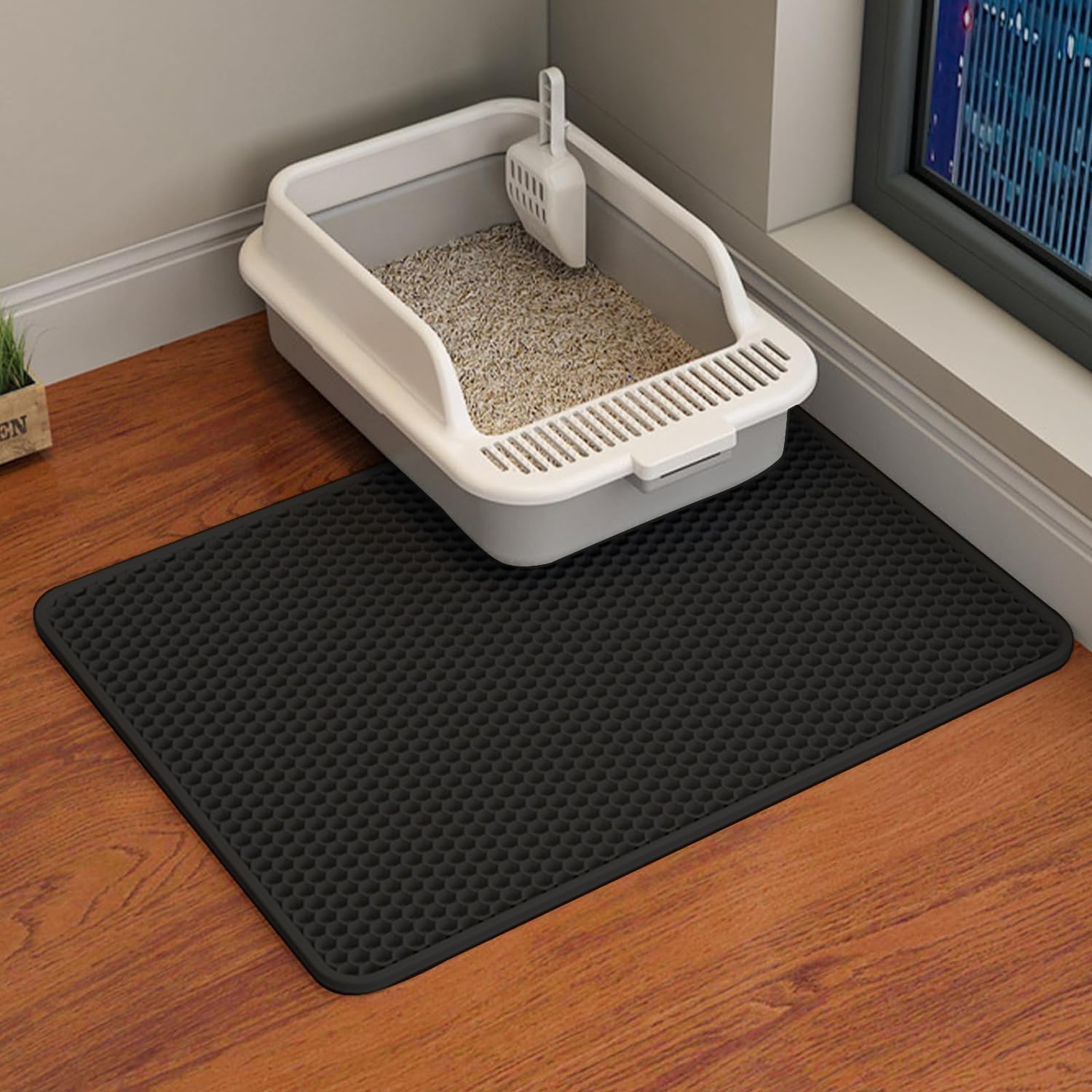 Erhaog Cat Litter Mat Trapping Mat 46X26/35X24/30X22/24X16/20X16/18X12 Inch Cat Litter Box Mat Extra Large, Honeycomb Double Lay