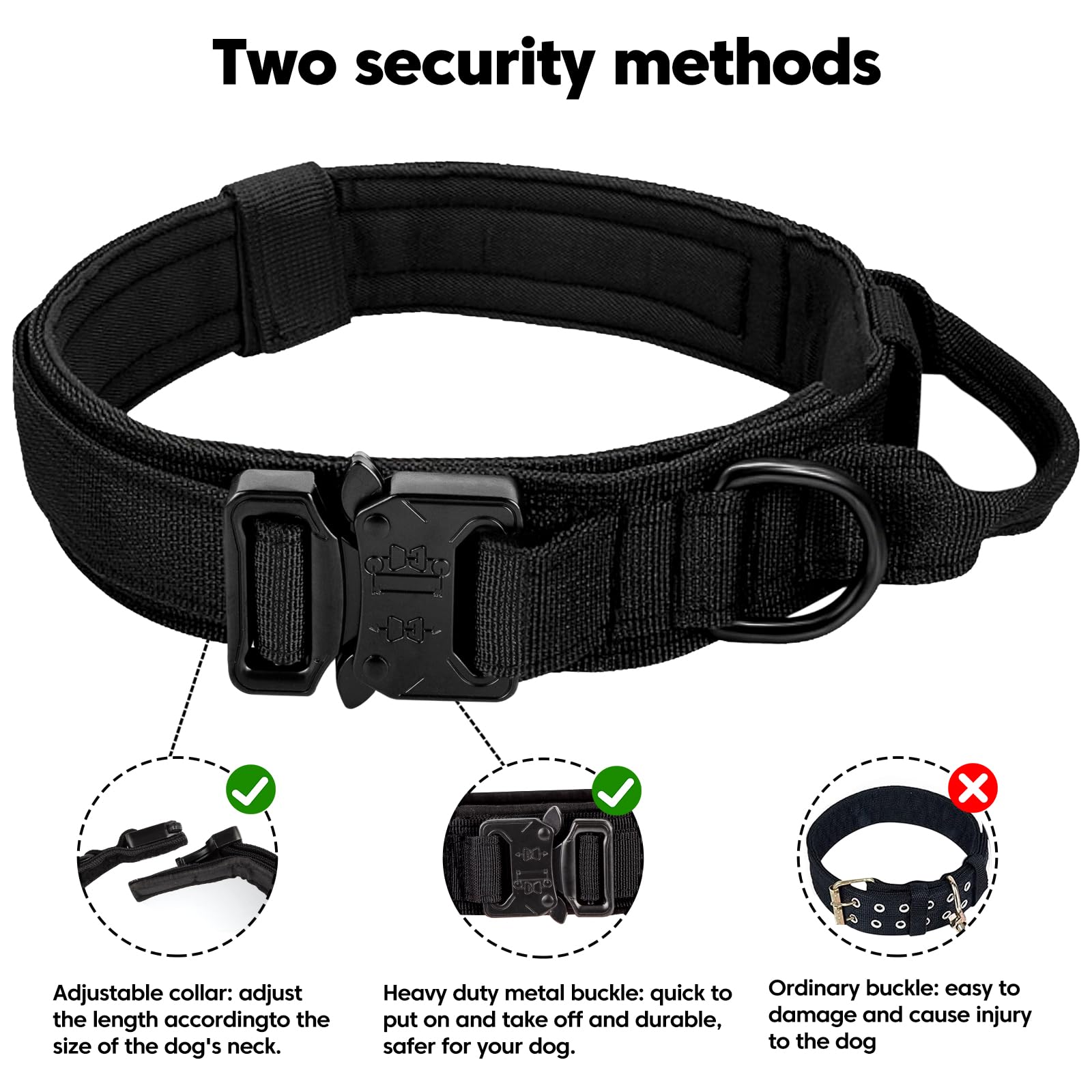 Tactical Military Dog Collar - Adjustable Nylon With Control Handle & Heavy Metal Buckle For Medium & Large Dogs - Airtag Case (
