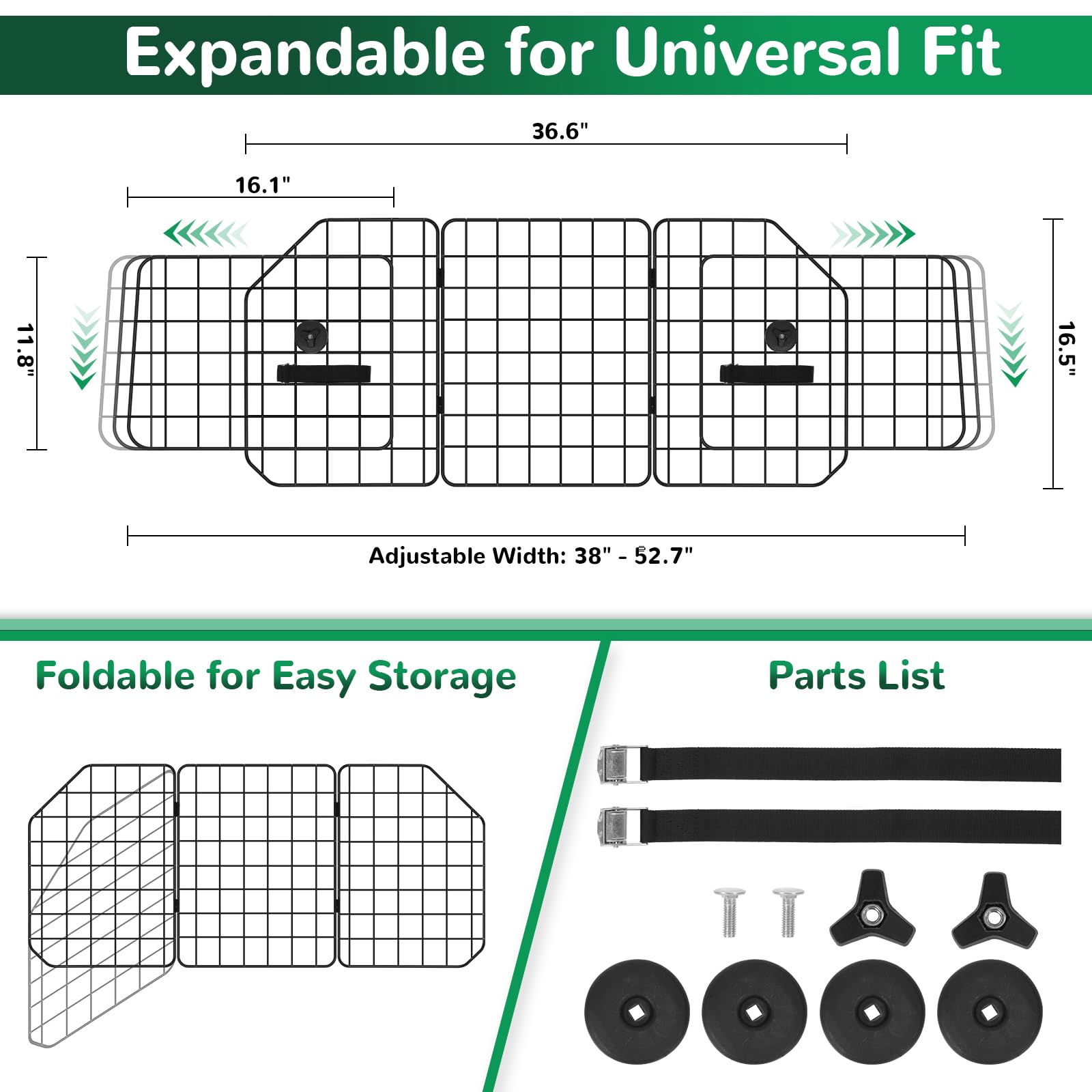 HAITRAL Universal-Fit Dog Barrier - Adjustable Heavy-Duty Wire Mesh Pet Guard for SUV/Car/Truck - Black