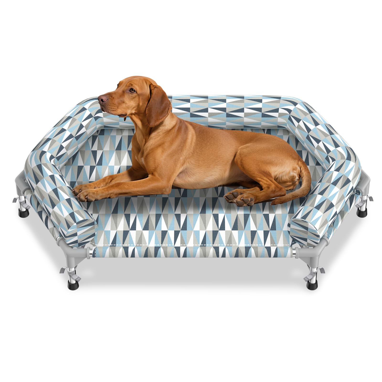 Pyowmgd Orthopedic Dog Bed - Beds Bolster,Cooling Elevated Dog Beds with Metal Frame,Raised Dogs Bed,Easy to Assemble,Up to 80 l