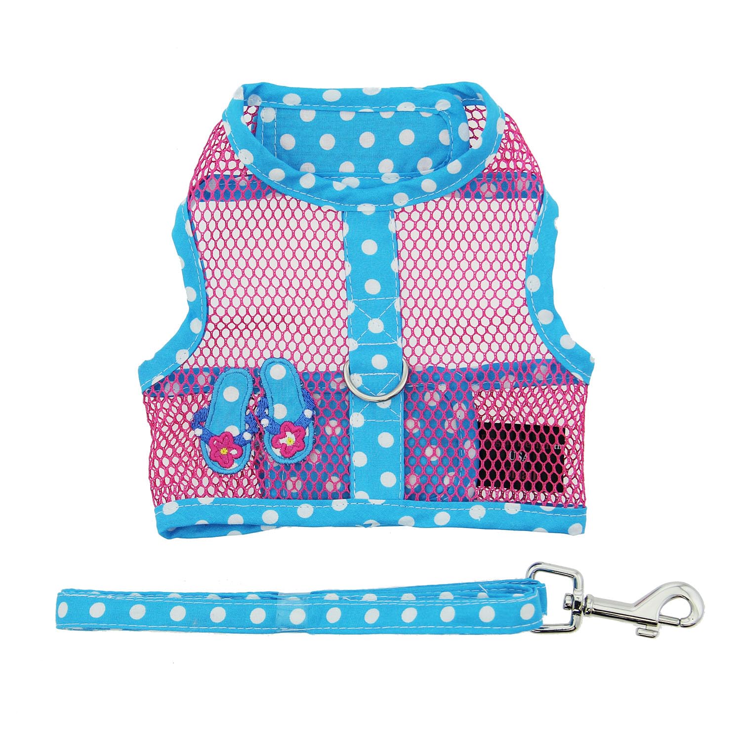 Doggie Design Cool Mesh Dog Harness Under The Sea Collection - Flip Flop Pink & Blue (Xs (10' - 12' Girth))