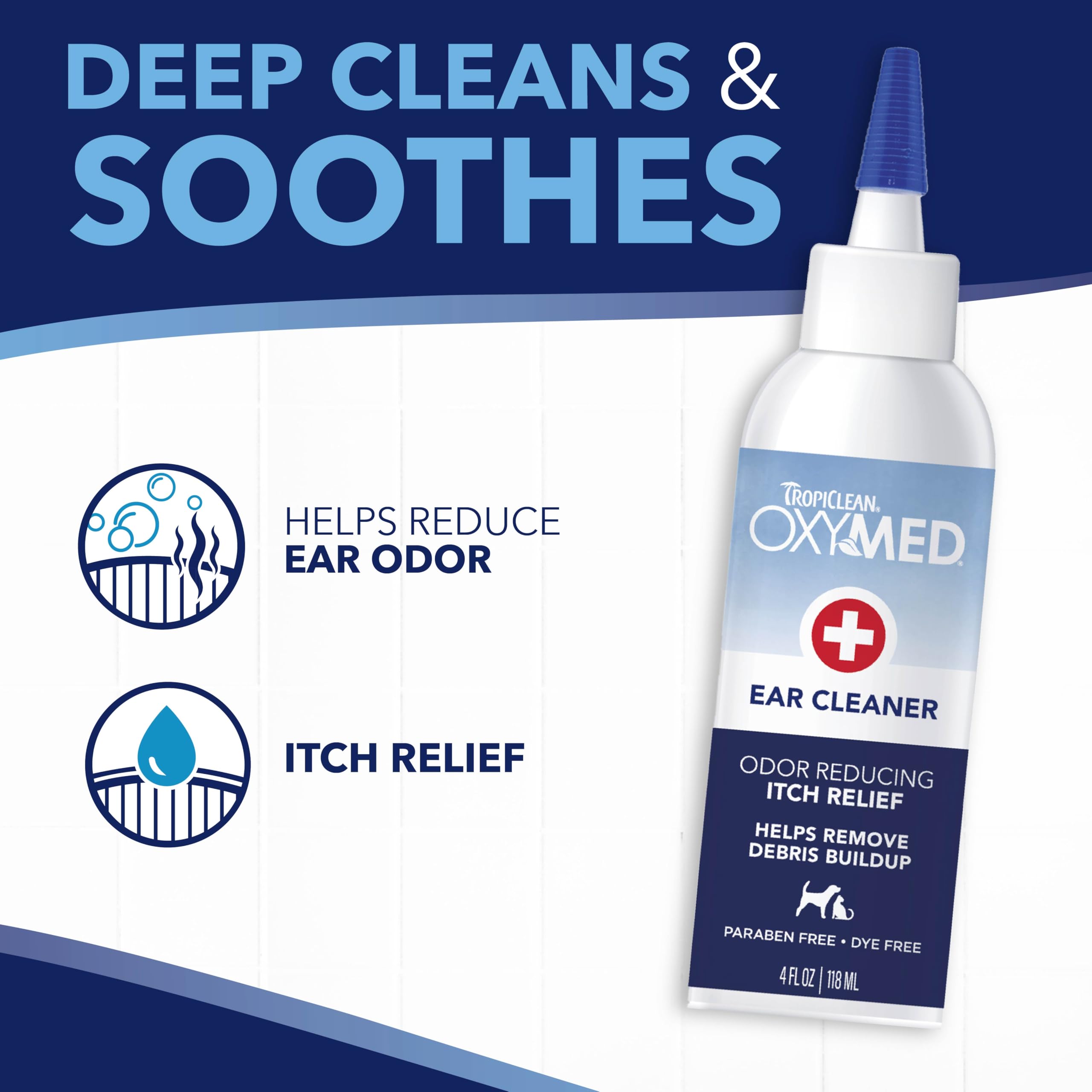 TropiClean OxyMed Preventative Dog Ear Cleaner, Vet Recommended Ear Cleaning Solution for Itch Relief, Daily Wash Drops, Safe fo