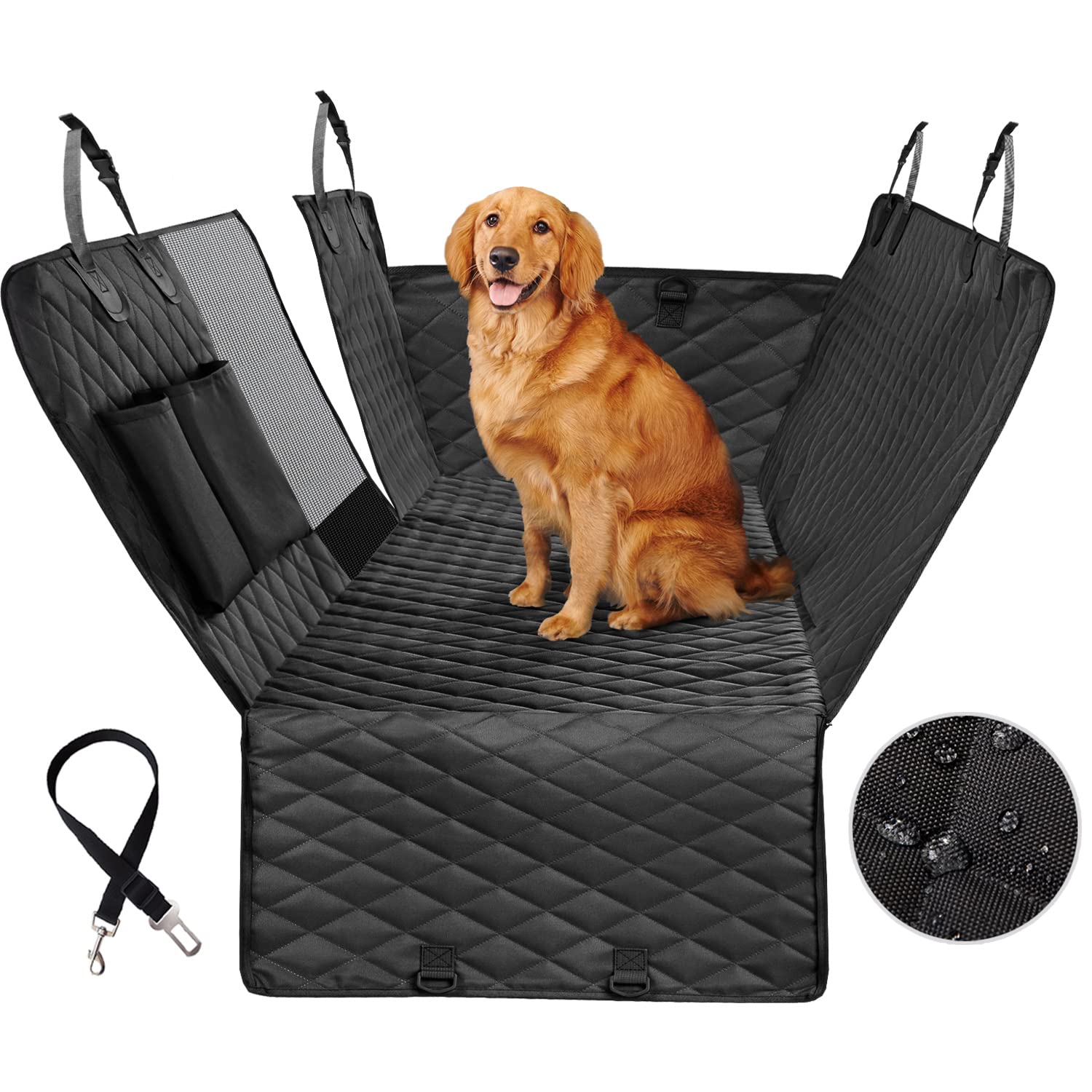 Vailge Dog Seat Cover for Back Seat, 100% Waterproof Dog Car Seat Covers with Mesh Window, Scratch Prevent Antinslip Dog Car Ham