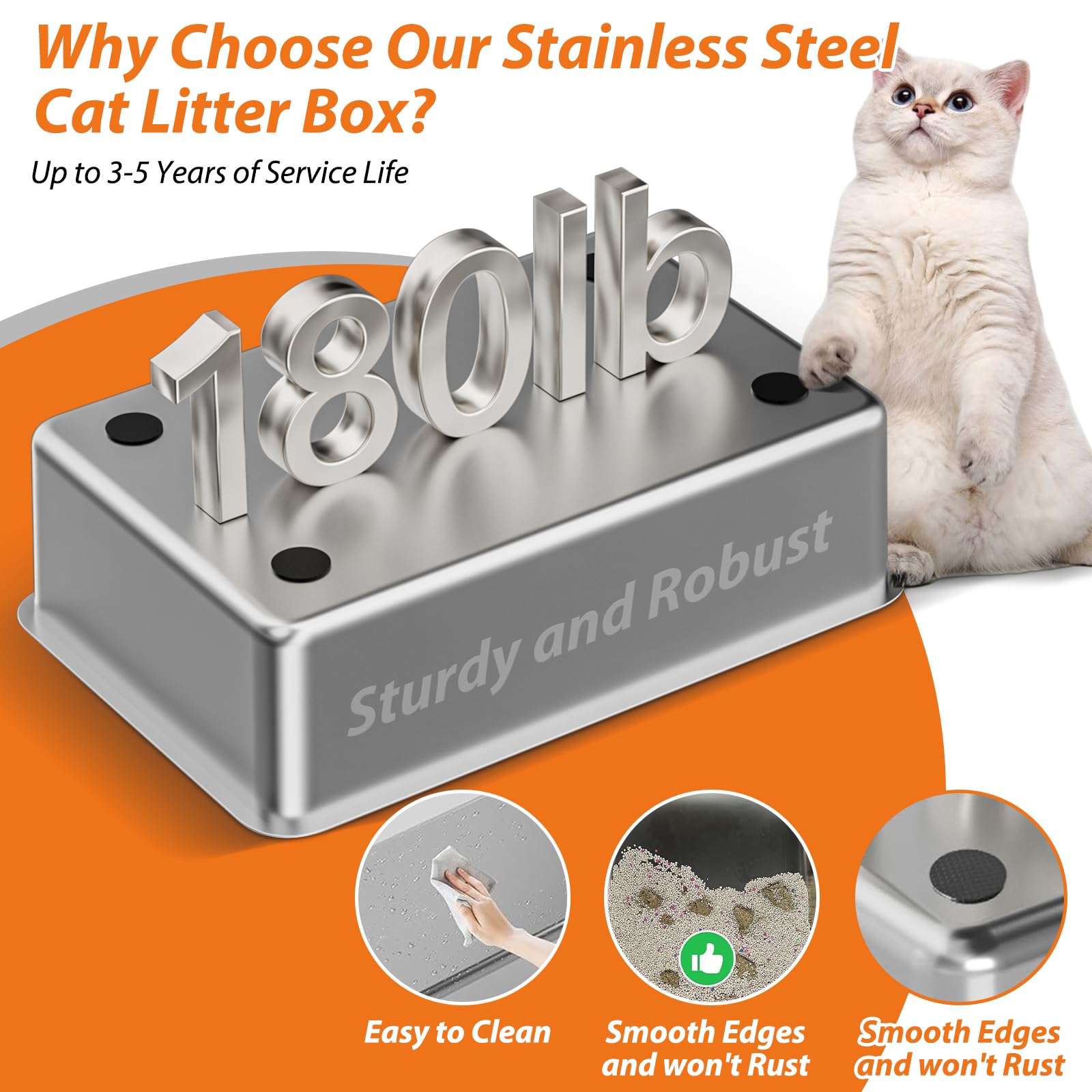 Stainless Steel Litter Box With Lid, Xl Metal Cat Litter Box With Removable High Sided Enclosed, Foot Pedal & Scoop & Litter Mat