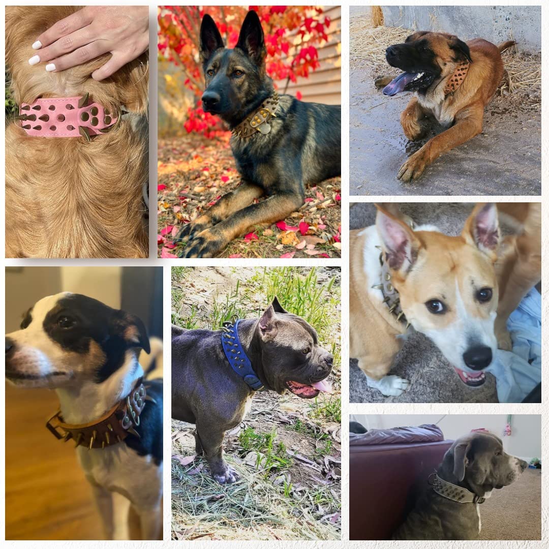 The Mighty Large Spiked Studded Dog Collar - Protect Your Dog'S Neck From Bites, Durable & Stylish, For Large Dogs (Pink L)