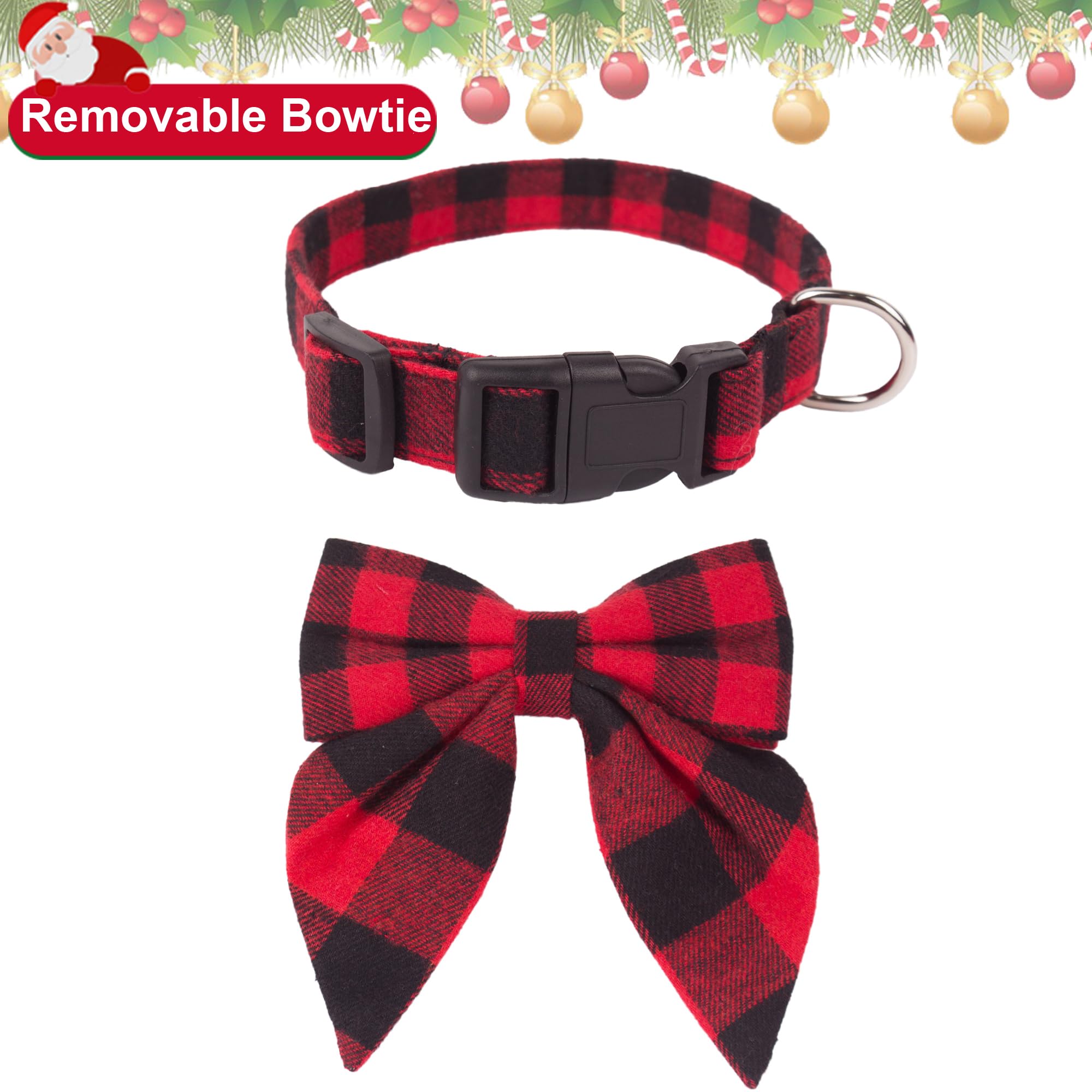 Adoggygo Fall Dog Collar With Leash, Halloween Thanksgiving Bowtie Collar, Adjustable Orange Plaid Pet Fall Collar Leash For Sma