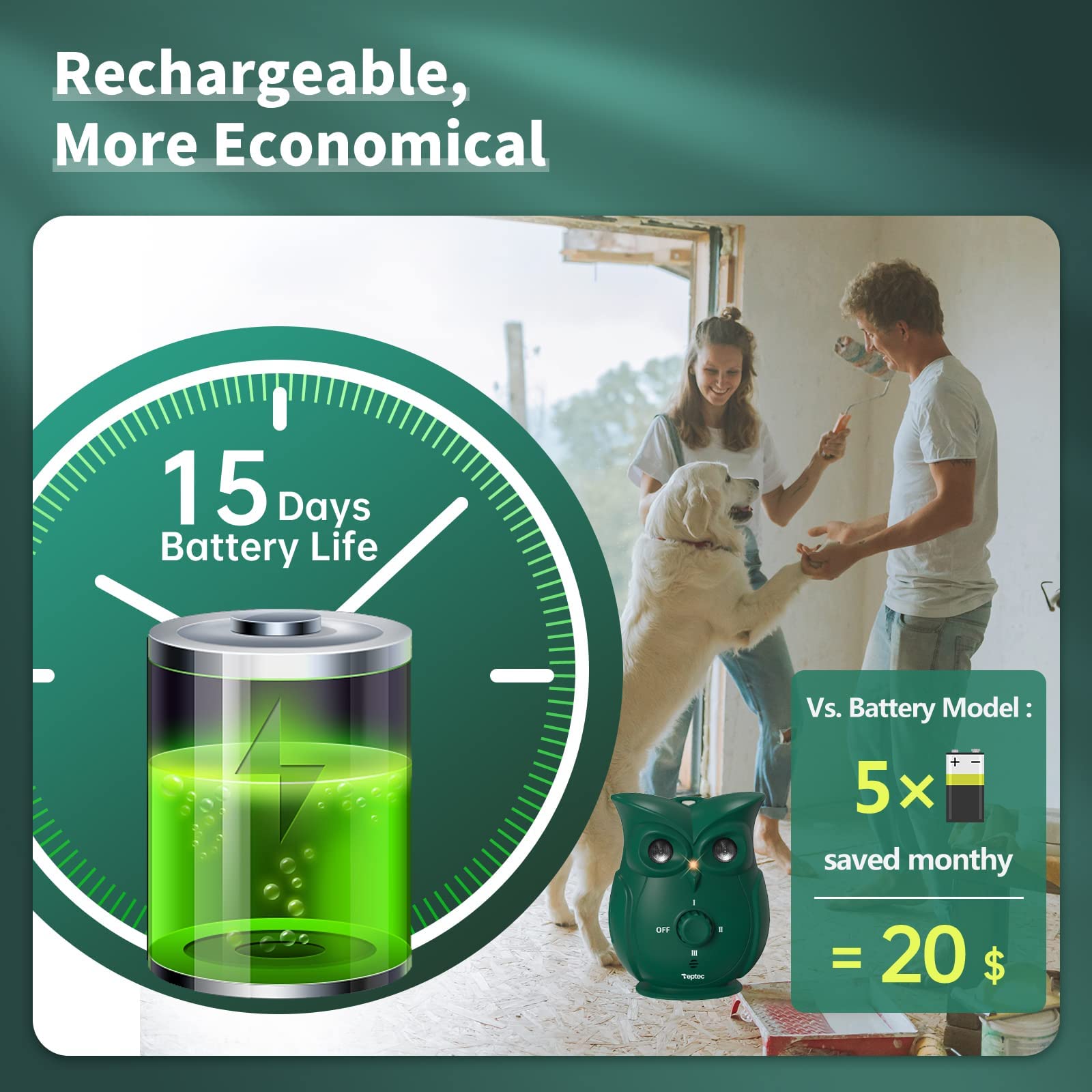 Teptec Dog Barking Control Devices With Dual Ultrasonic Speakers, Stronger Rechargeable Anti-Bark Device For Outdoor Waterproof And Indoor, Dog Barking Deterrent Safe For Human & Dogs