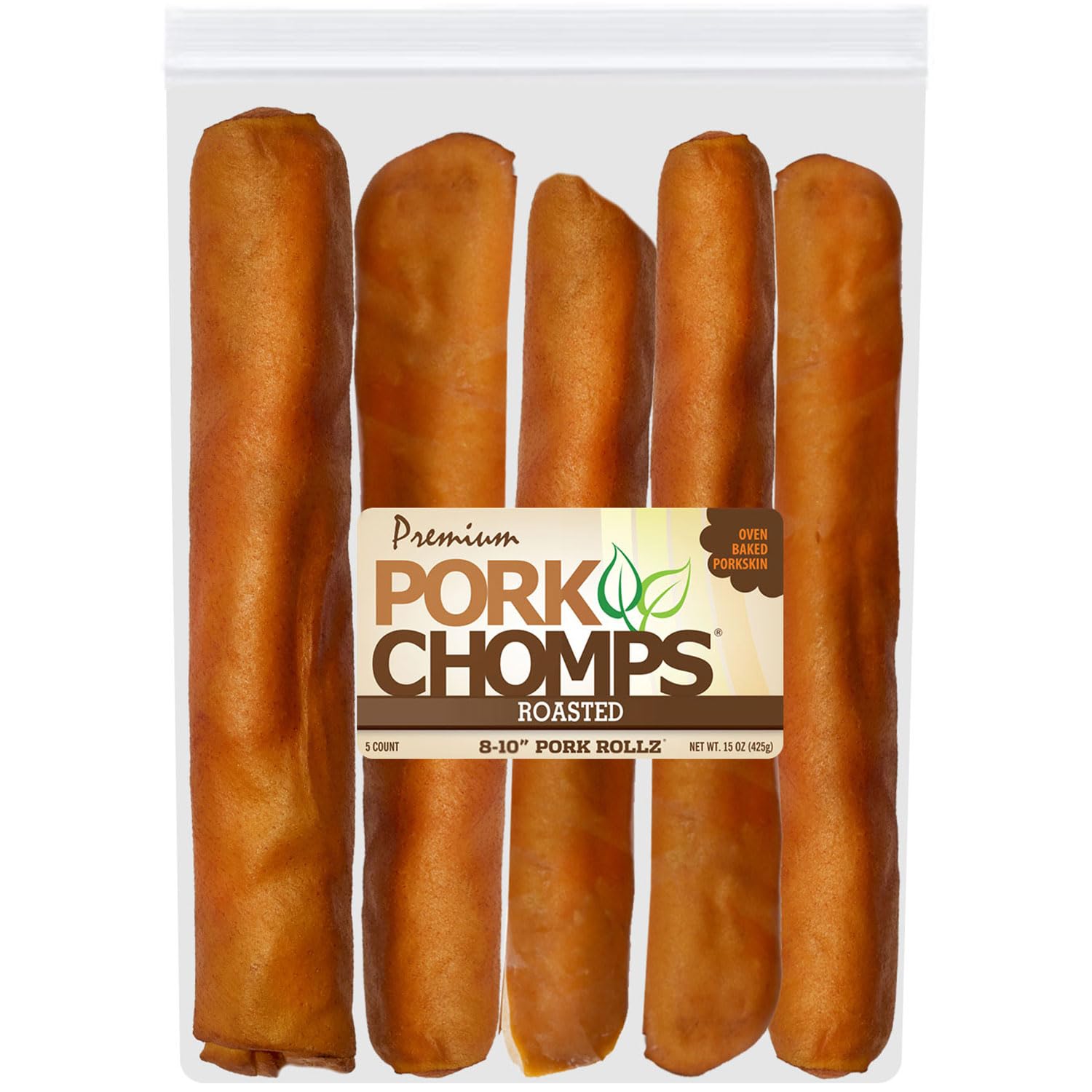 Pork Chomps Roasted Pork Skin Dog Chews, 8-inch Rolls, 5 Count