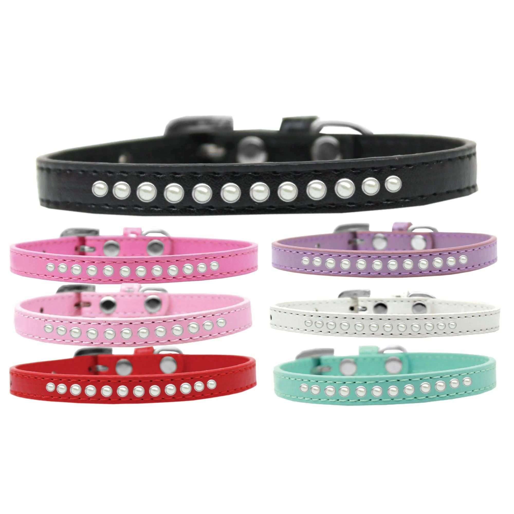 Dog, Puppy & Pet Fashion Collar, One Row Pearl Rimsets - 12 - Lavender