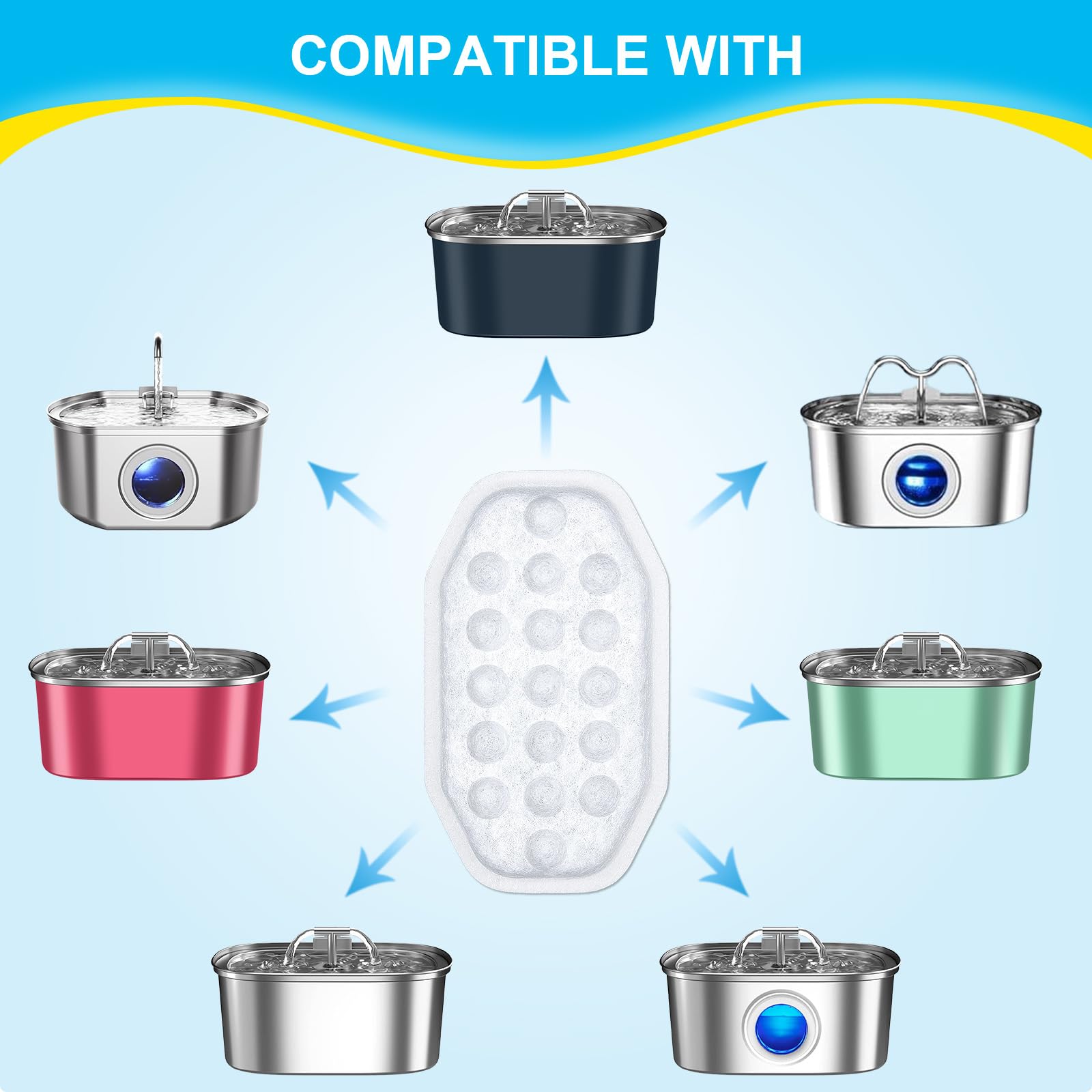 16 Pcs Cat Water Fountain Filters Replacement & Pre-Filter Sponges For 108Oz/3.2 Stainless Steel Pet Water Fountain With Water L