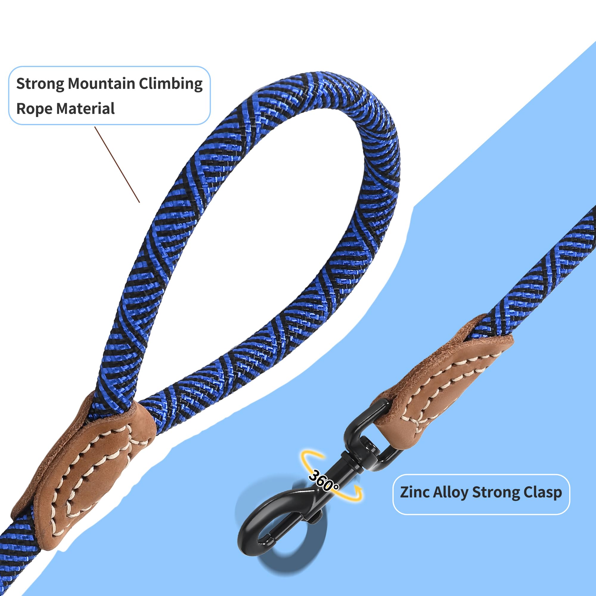 Mile High Life Mountain Climbing Dog Rope Leash, Blue, 60 Inch, Heavy Duty Metal Clasp, Nylon Material