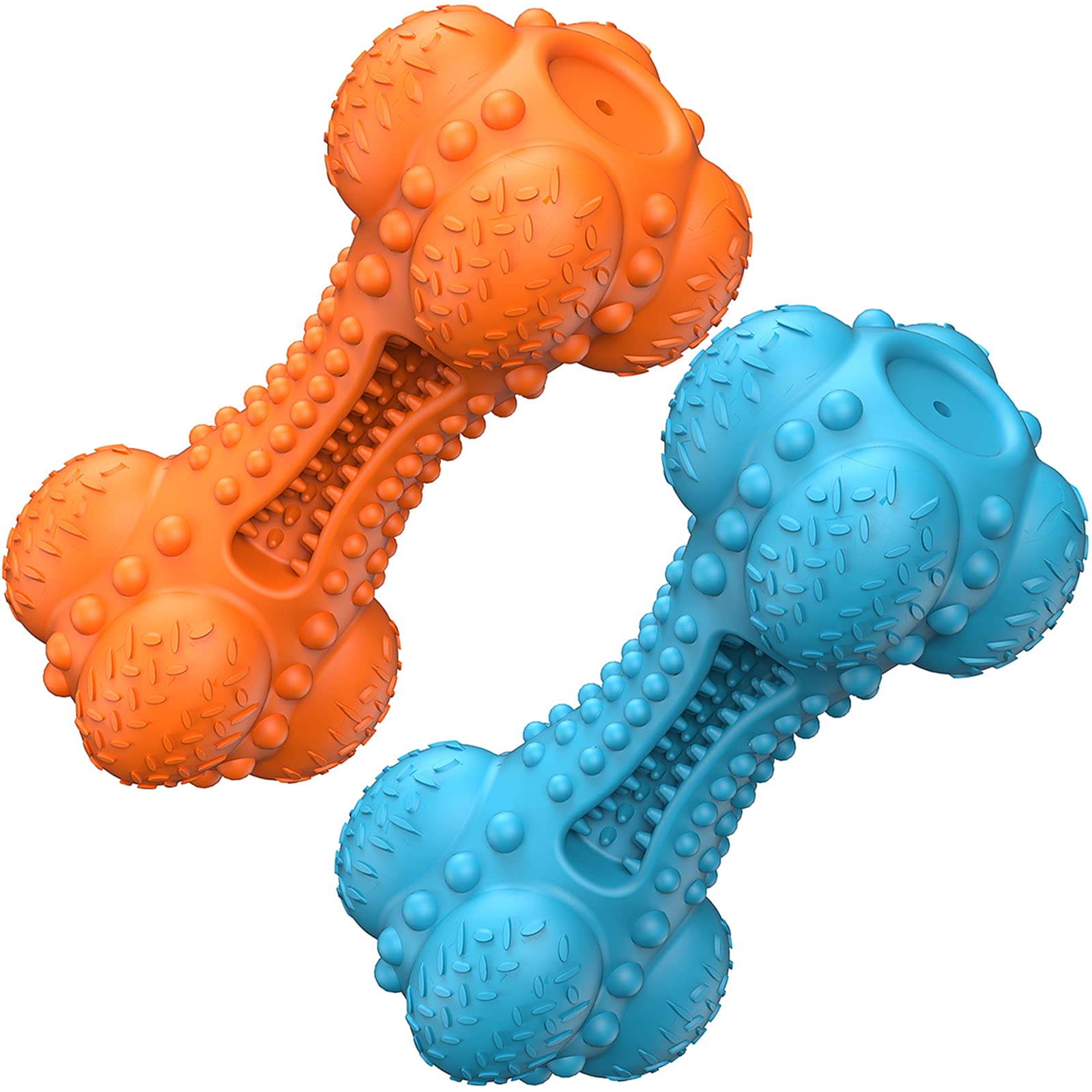 SCHITEC Two Squeaky Dog Chew Toy for Aggressive Chewers Large Breed, Tough Indestructible Rubber Bone with Toothbrush for Big Me