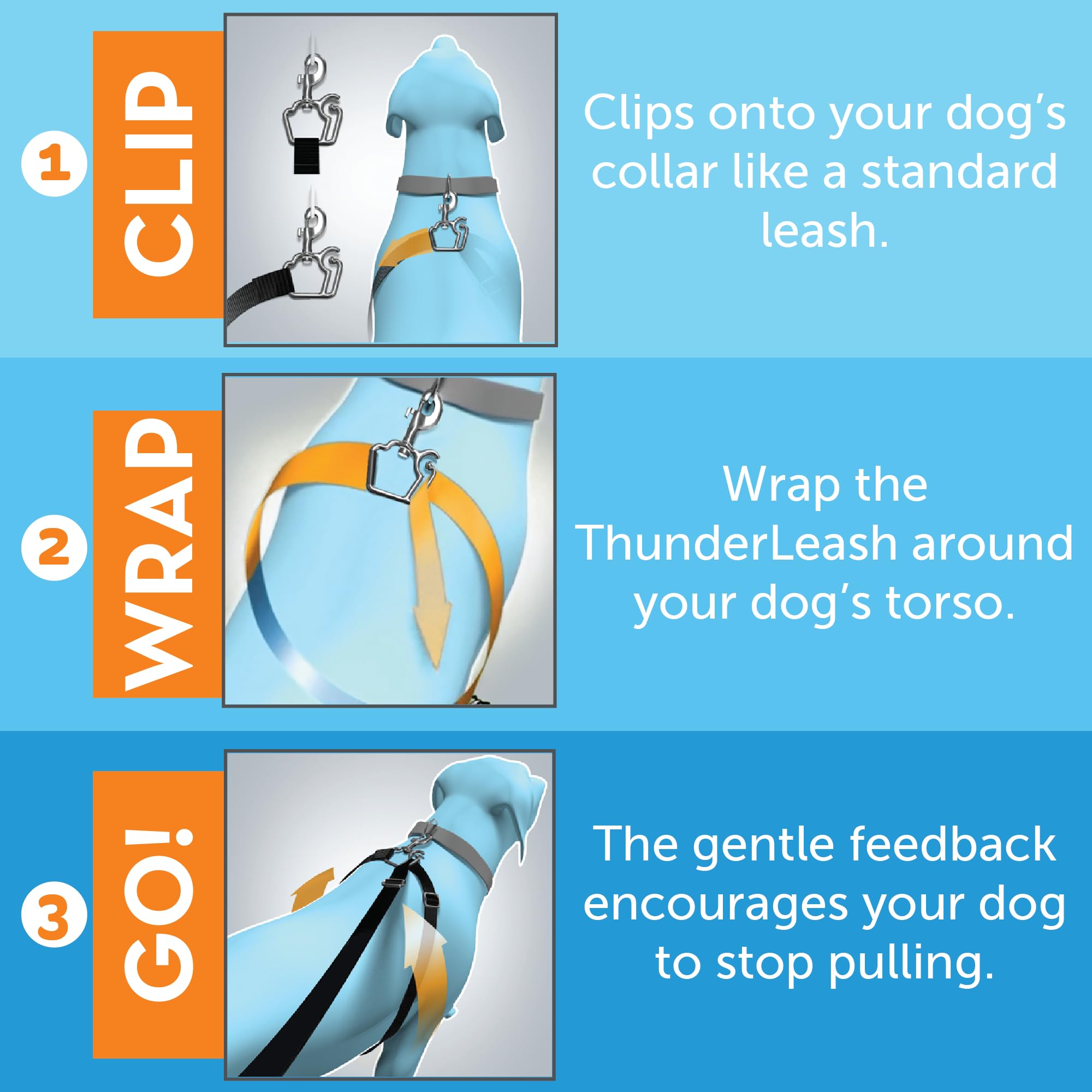 ThunderLeash No-Pull Dog Leash (Large (Over 25 lbs), Grey)