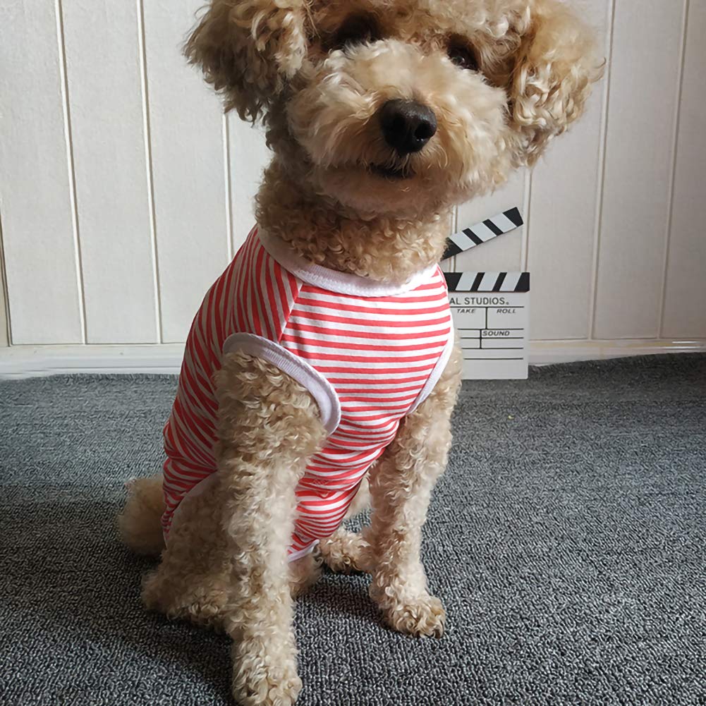 Dog’S Recovery Suit Post Surgery Shirt For Puppy, Wound Protective Clothes For Little Animals(Red White Stripe-S)
