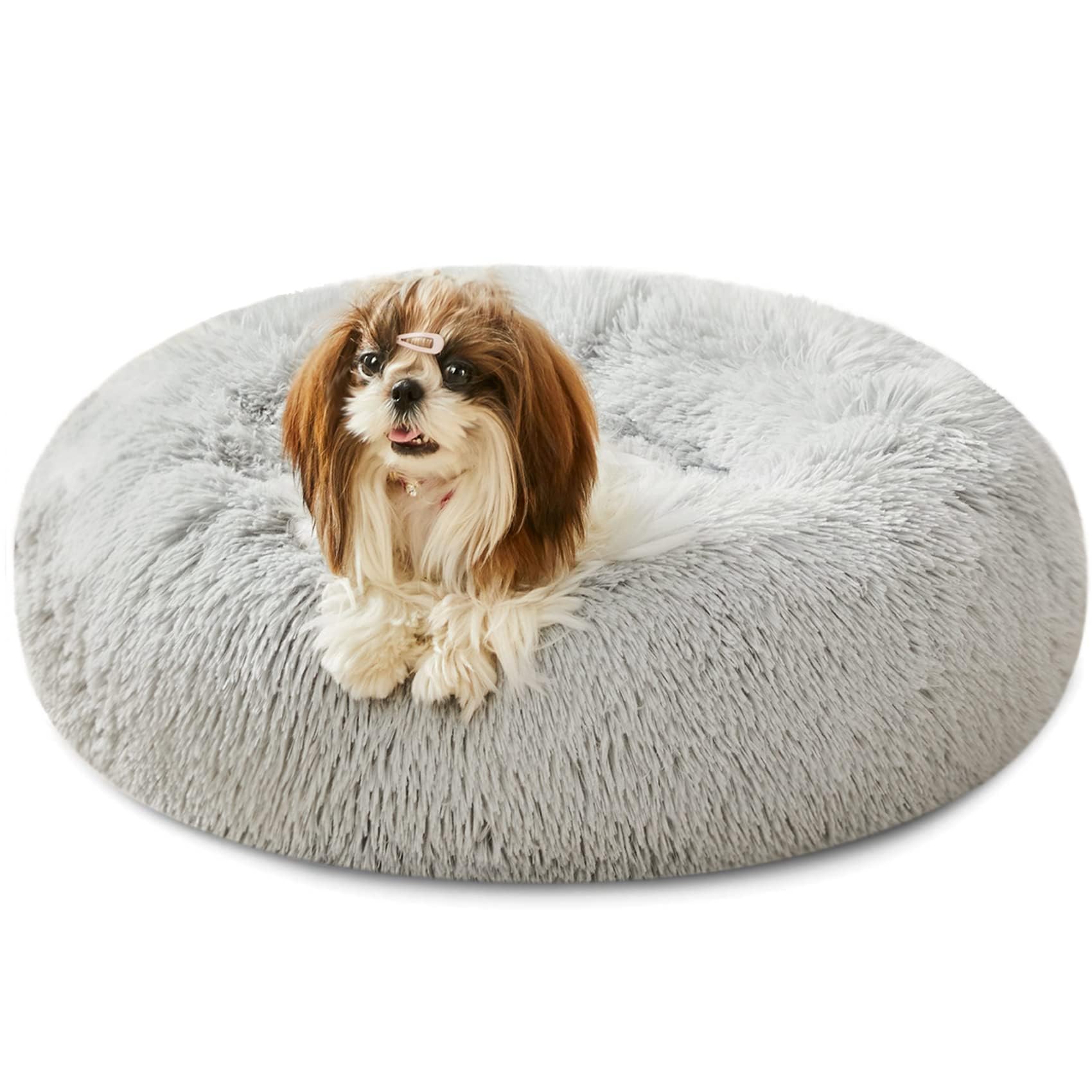 Calming Dog Bed & Cat Bed, Anti-Anxiety Donut Dog Cuddler Bed, Warming Cozy Soft Dog Round Bed, Fluffy Faux Fur Plush Dog Cat Cushion Bed For Small Medium Dogs And Cats (20'/24'/27'/30')