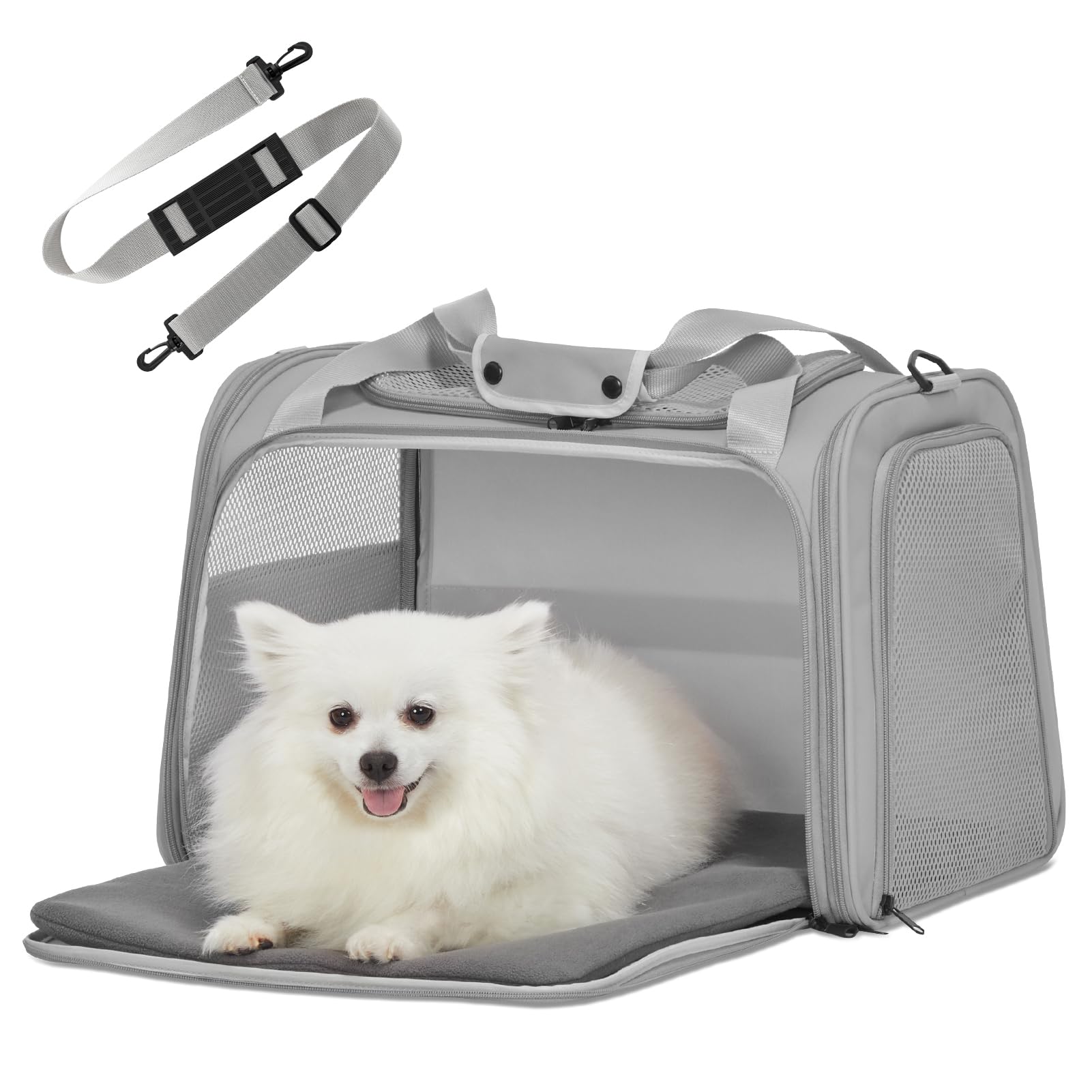 Petsfit Dog Carrier Cat Carriers For Puppies, Medium Cats Up To 25Lbs, Travel Soft Sided Pet Carrier (Large, Grey)