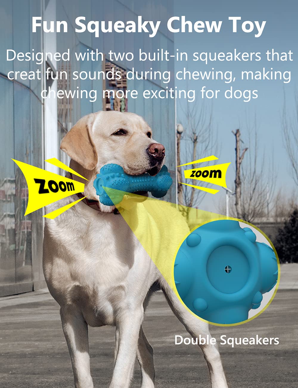 Schitec Squeaky Dog Chew Toy For Aggressive Chewers Large Breed, [2 Pack] Tough Interactive Teething Rubber Bone For Big Medium