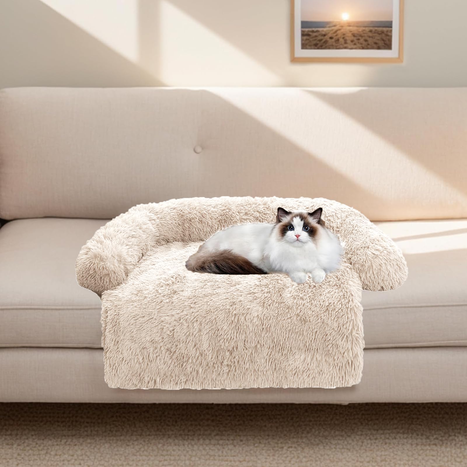 Calming Dog Bed Fluffy Plush Dog Mat For Furniture Protector With Removable Washable Cover For Large Medium Small Dogs And Cats (Xs(31“X23.5”X5), Camel)
