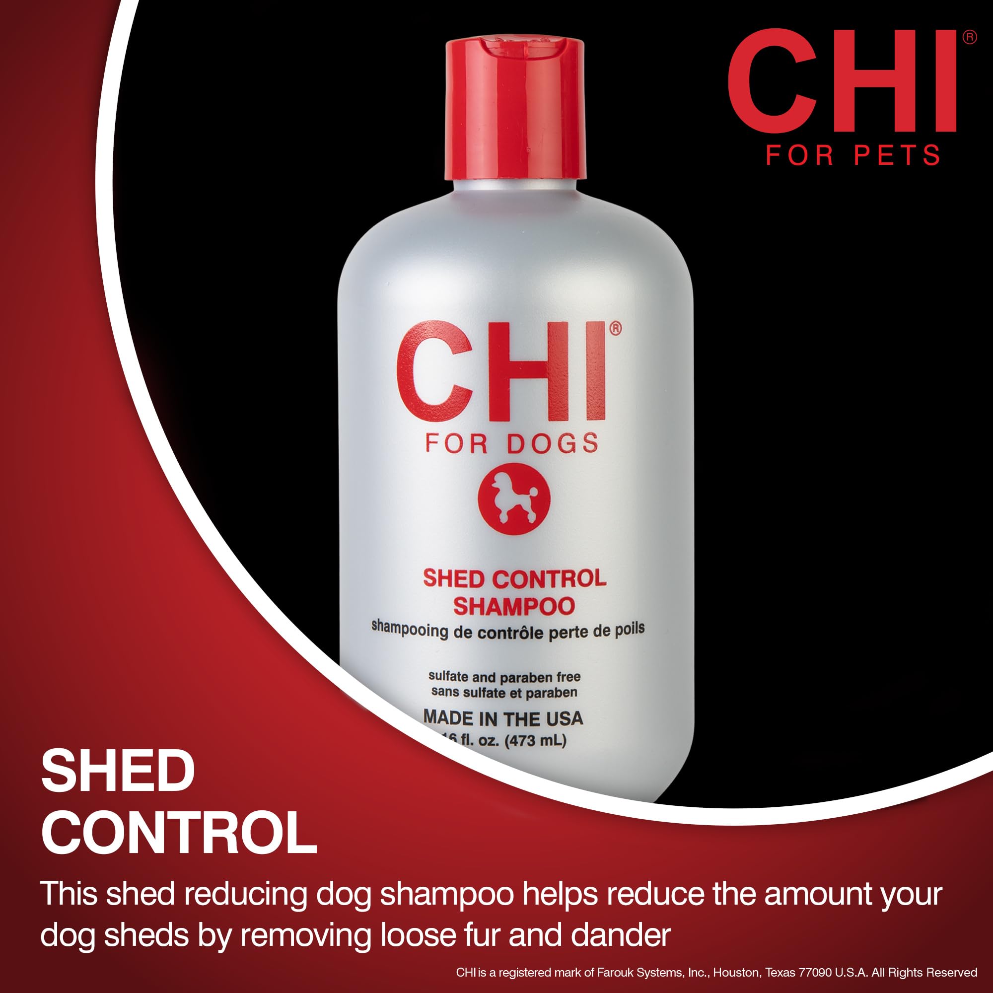 CHI for Dogs Shed Control Shampoo for Dogs, 16 Ounces | Best Anti-Shed Dog Shampoo | Sulfate and Paraben Free, pH Balanced for D