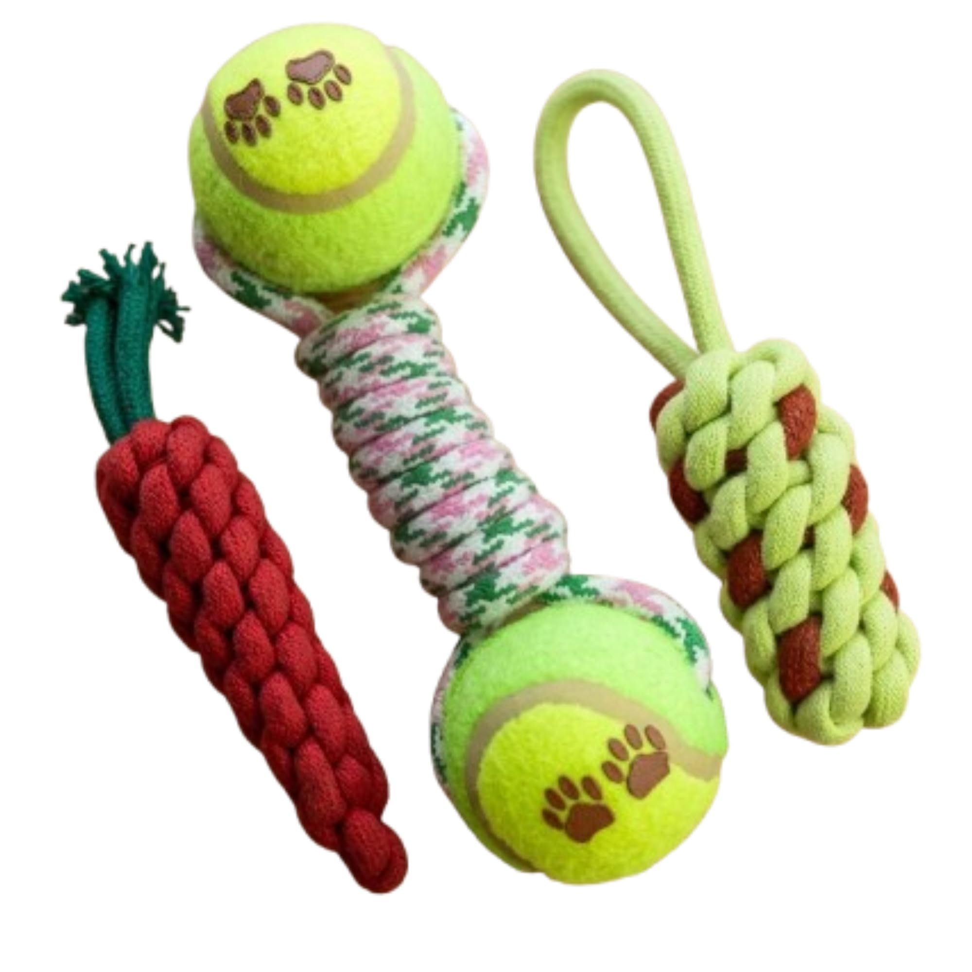 Kittupet Durable Rubber Training Ball On Rope & Natural Cotton Rope Carrot, Corn Rope  Interactive Dental Health Toys (Pack Of 