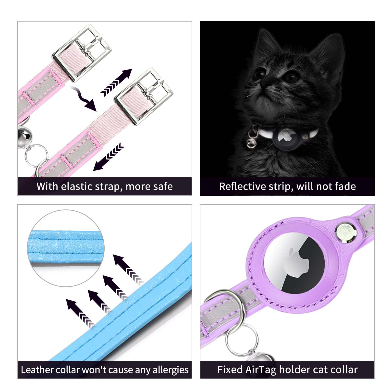 Airtag Cat Collar, Cat Collar With Bells, Reflective Gps Cat Collar, Cat Tracker Collar Leather Cat Collar For Cats (Blue-M (Blue, Xs(7.5-10.2'))