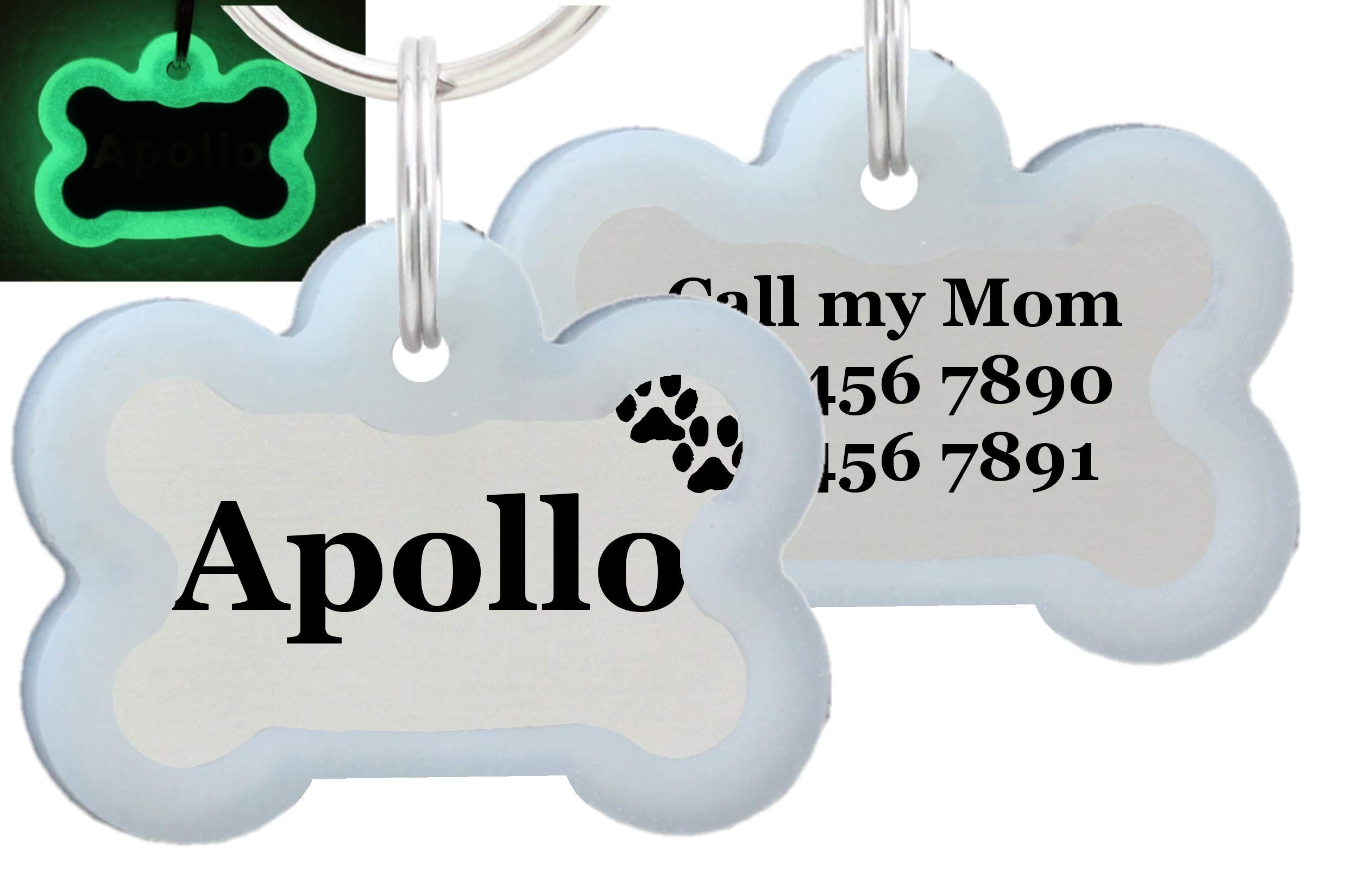 Double Sided Laser Etched Stainless Steel Pet Id Tag For Dog Engraved And Personalized Bone Shape (Paws With Silencer)