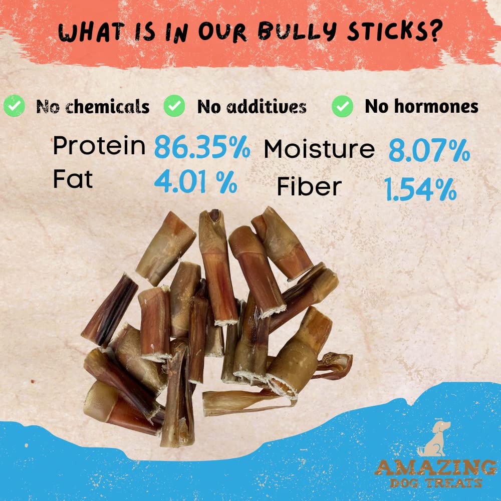 Amazing Dog Treats - Bully Stick Bites (1 Lb. Bag) Premium Dog Chews - Easily Digestible Bully Stick Dog Treat - 100% Beef Bully