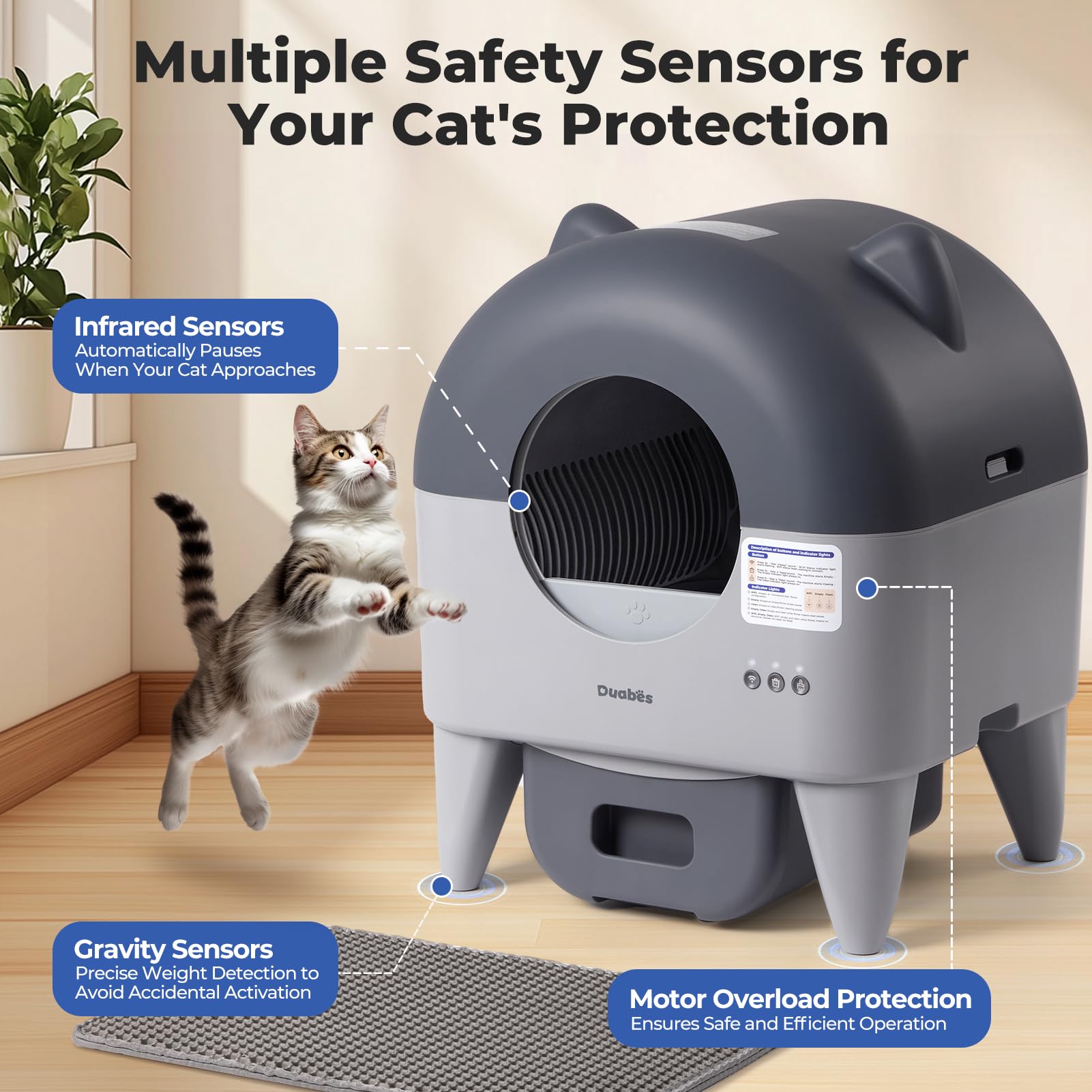 Duabes Self Cleaning Litter Box: Extra Large Automatic Cat Litter Box Self Cleaning for Multiple Cats - APP Control with Smart S