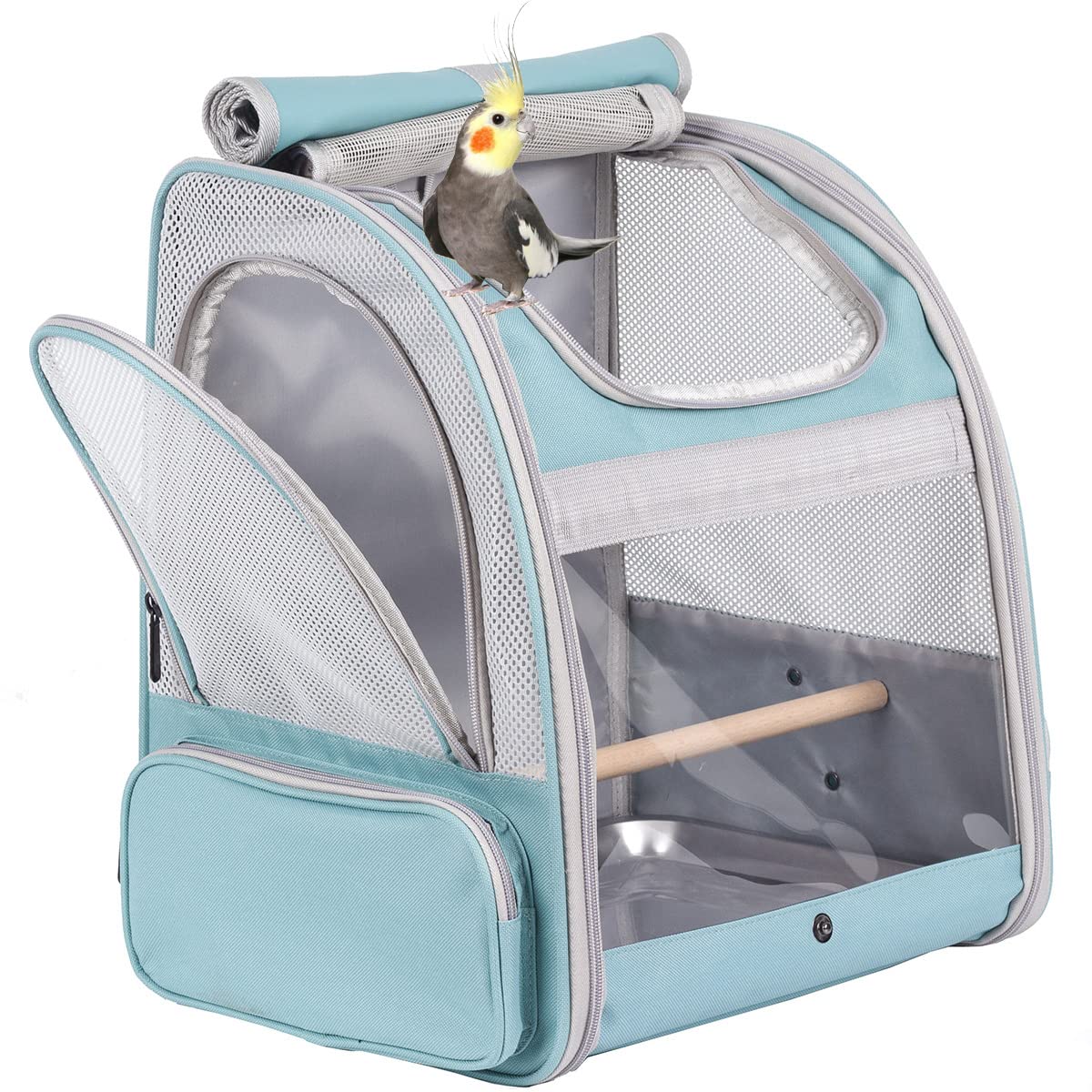 Orizzp Bird Backpack Carrier With Stand Perch, Bird Travel Backpack For Hiking, Airline Approved Green Bird Backpack