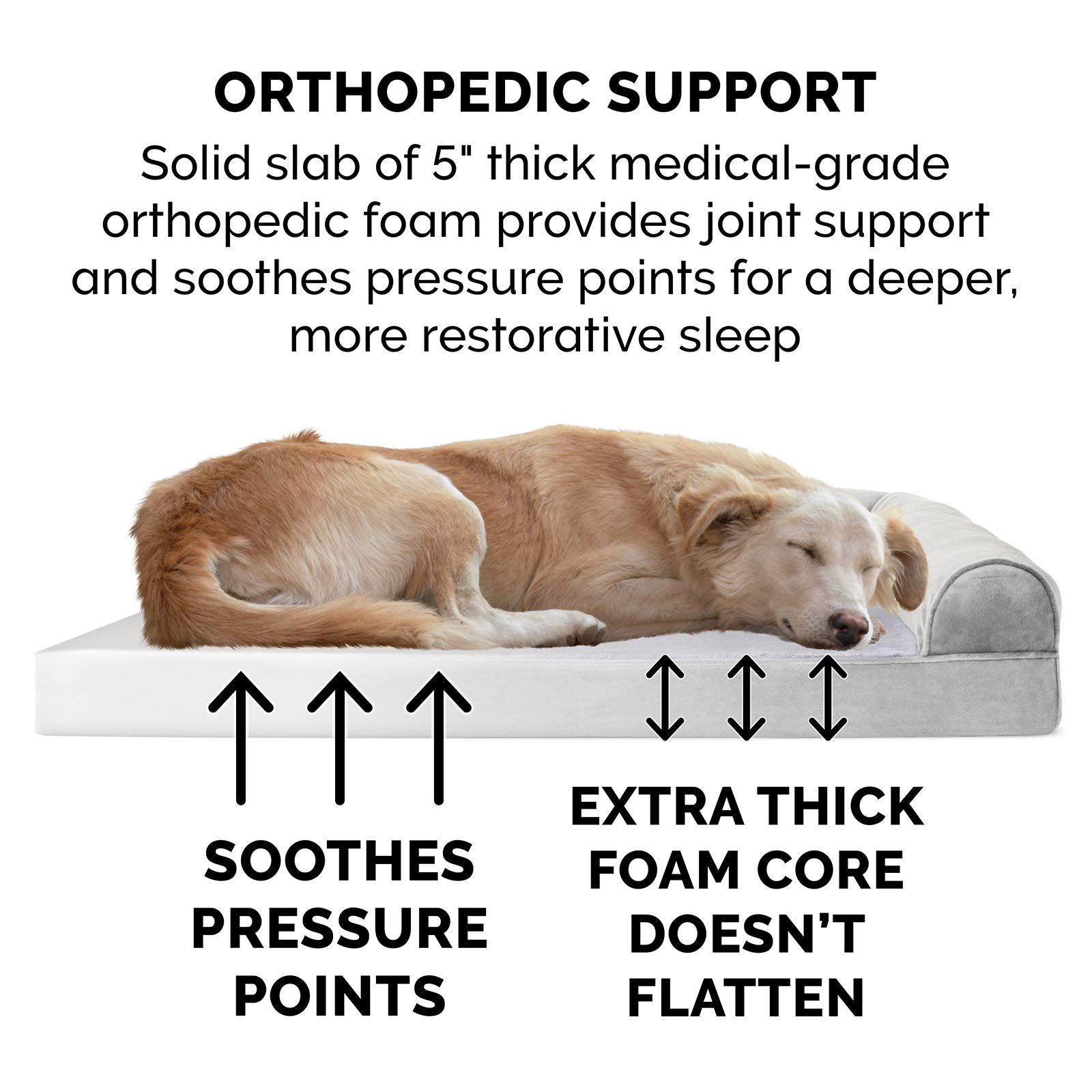 Furhaven Orthopedic Dog Bed For Large Dogs W/ Removable Bolsters & Washable Cover, For Dogs Up To 125 Lbs - Faux Fur & Velvet Sofa - Smoke Gray, Jumbo Plus/Xxl