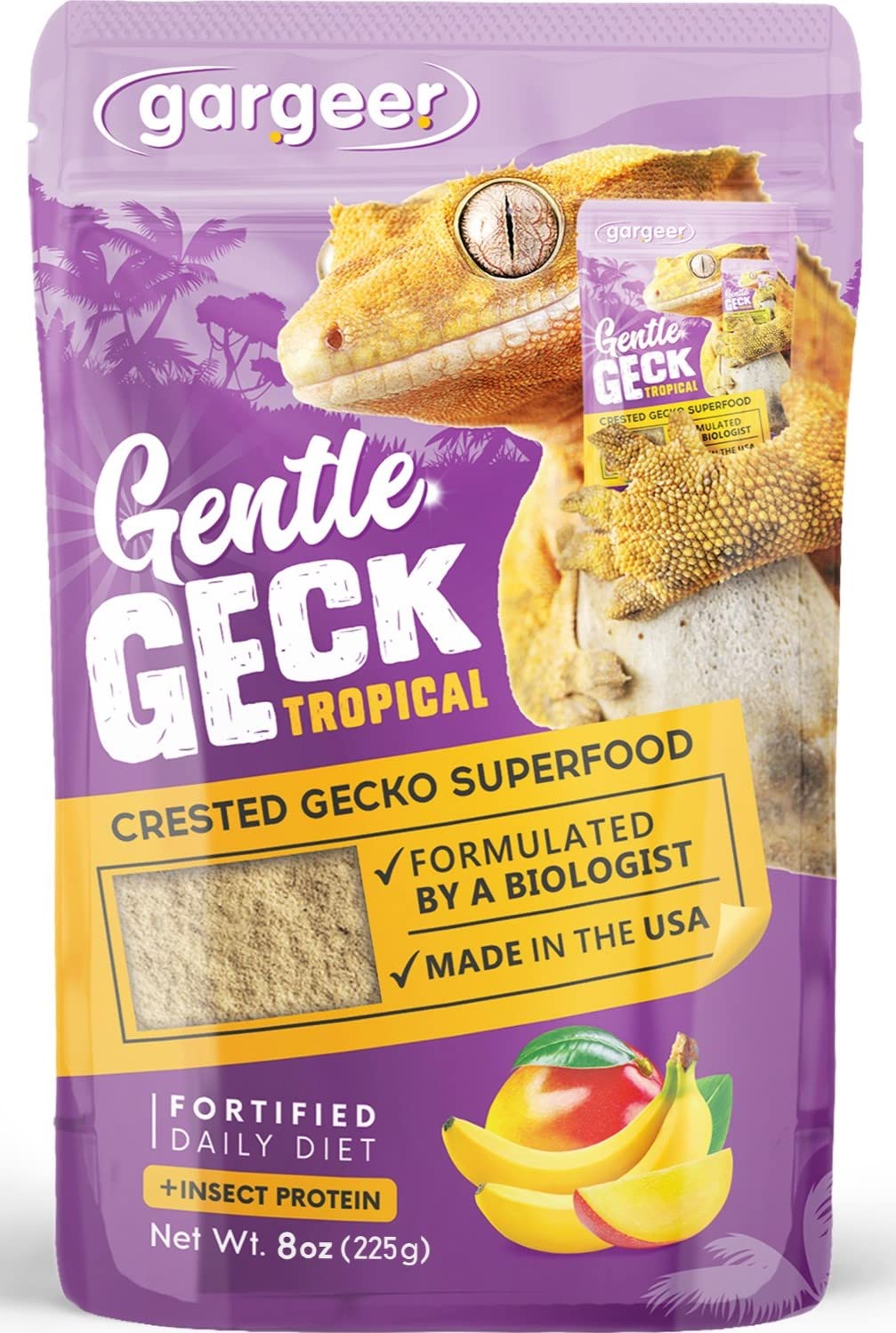 Gargeer 8oz Complete Crested Gecko Food Diet. Premium Mix, Ready to Use Freshly Made Powder. Unique Formula, Developed & Made in