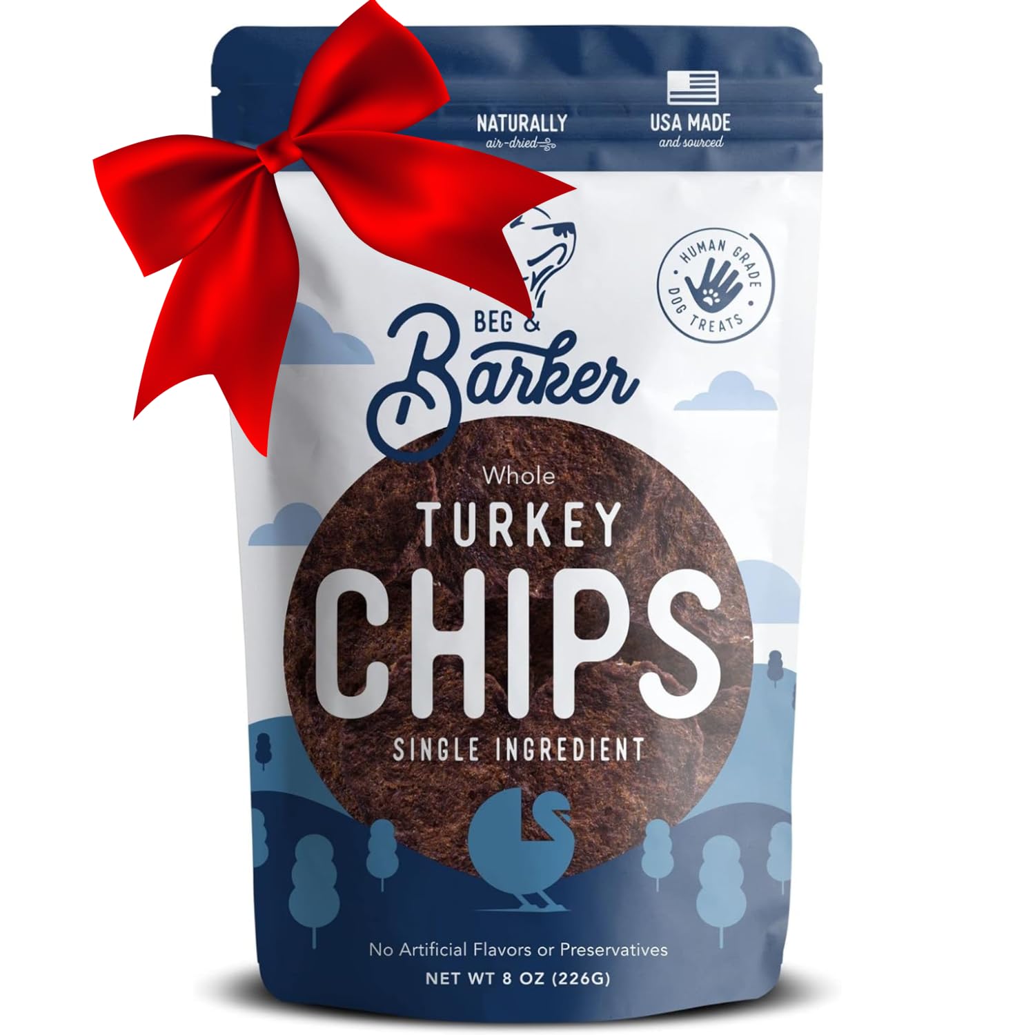 Beg & Barker Turkey Chips for Dogs (8 Ounce, Pack of 1) - Single Ingredient Dog Treats Made for Large & Small Dogs Protein Human