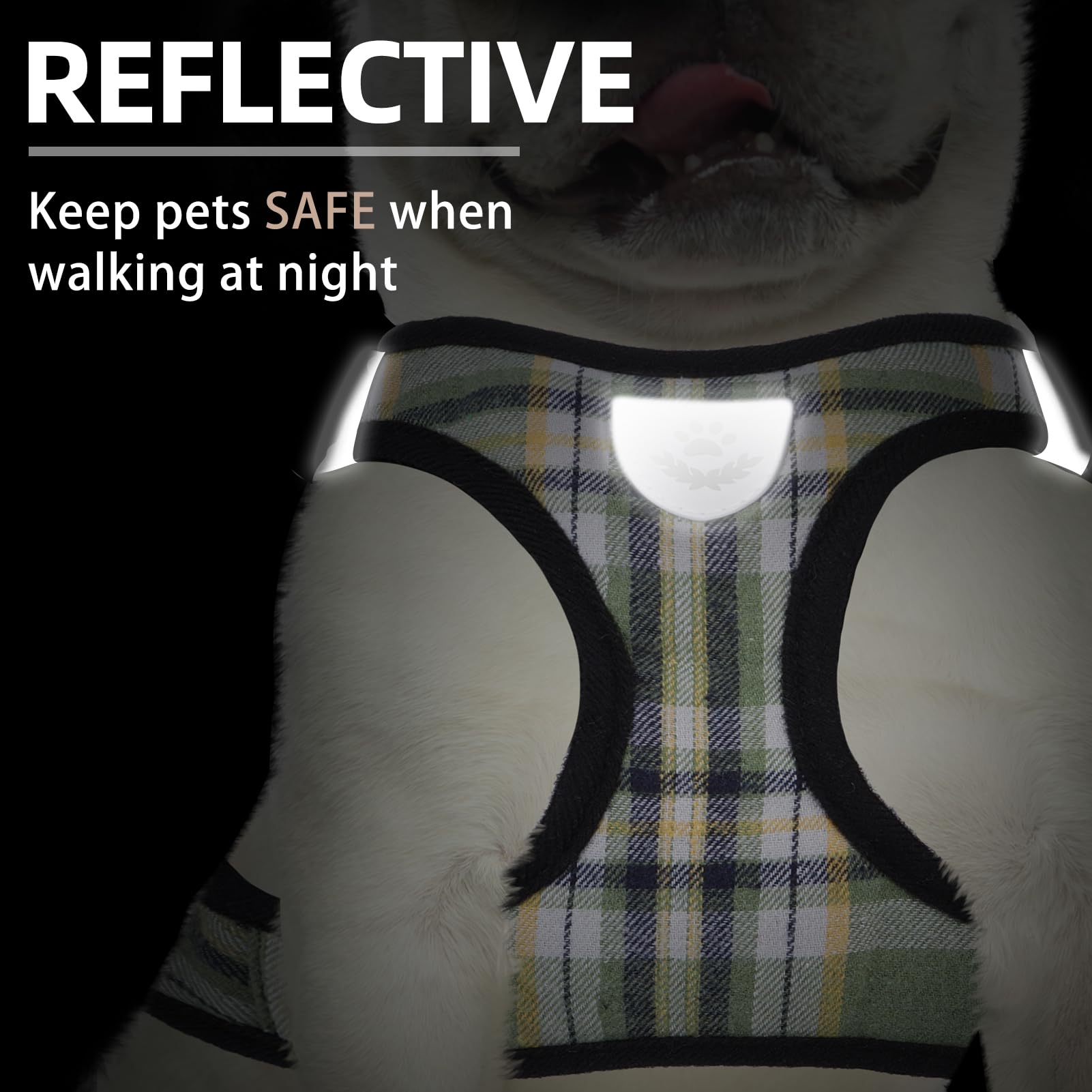 Pupteck Adjustable Dog Harness Collar And Leash Set Step In No Pull Pet Harness For Small Medium Dogs Puppy And Cats Outdoor Walking Running, Soft Mesh Padded Reflective Vest Harnesses, Grn&Ylw, Xs