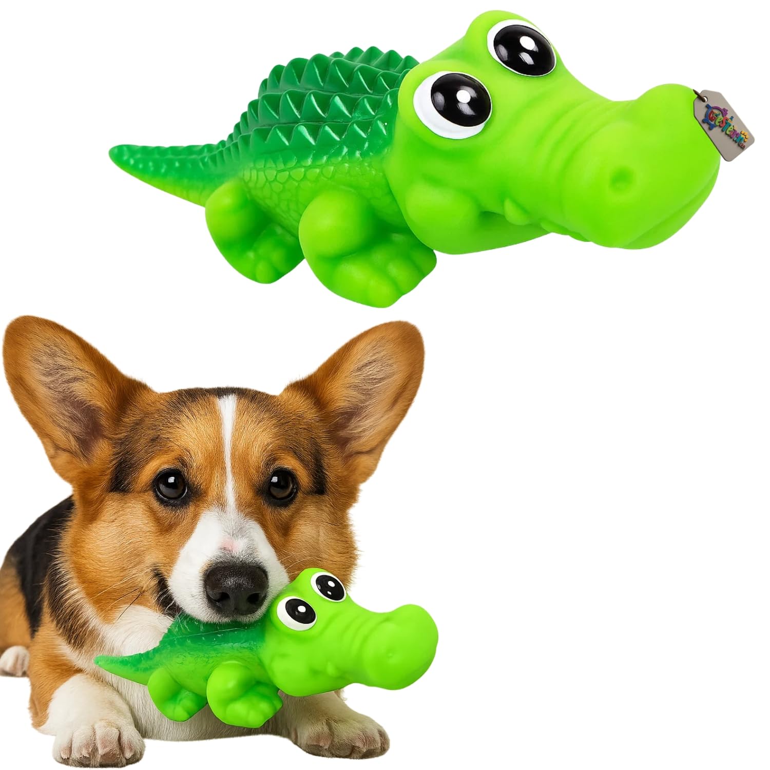 Western Era Crocodile Squeaky Dog Toy | Durable, Textured Rubber Chew Toy For Dogs | Alligator Shape With Squeaker For Teething,
