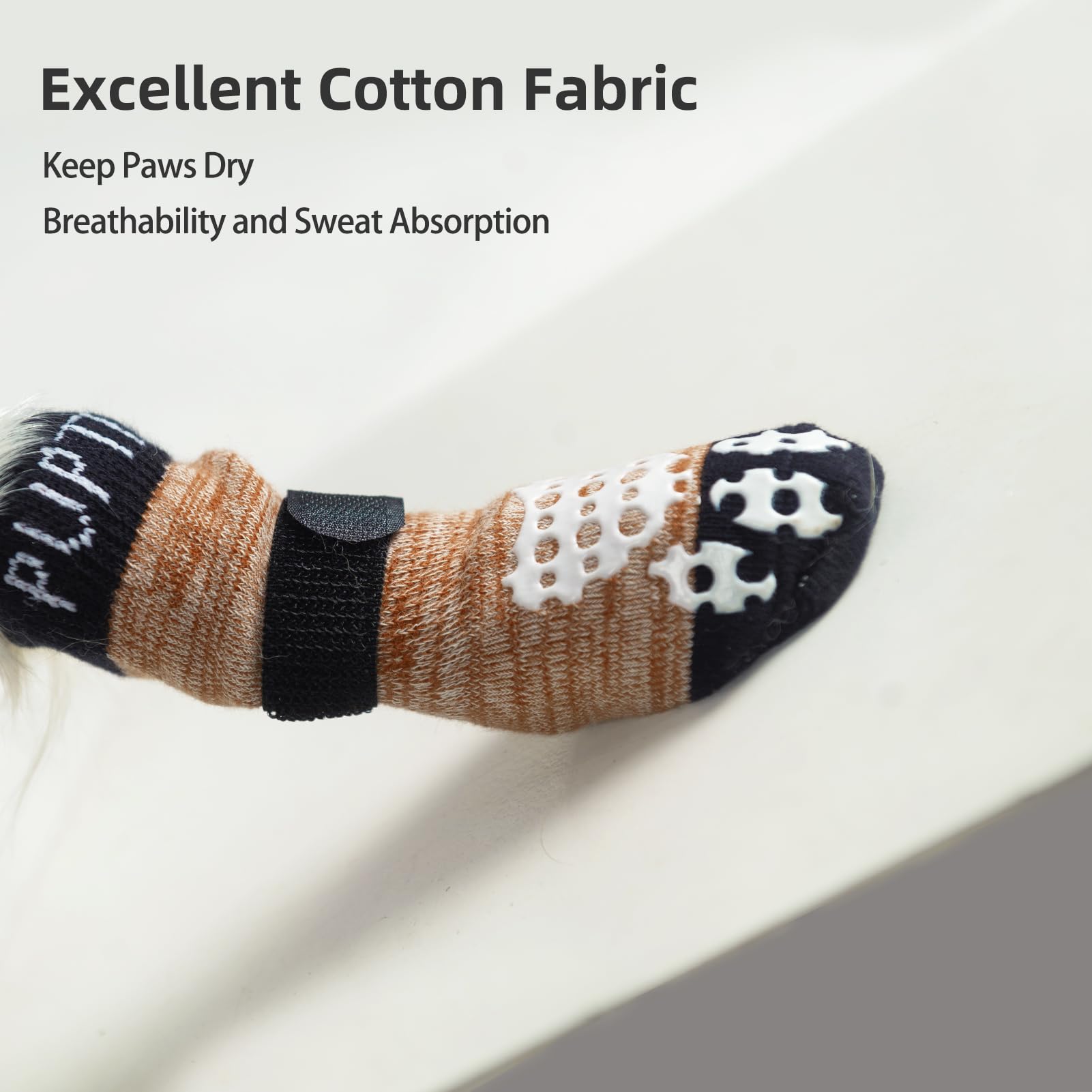 Pupteck Anti-Slip Dog Socks With Double Sides Grips For Small Medium Large Dogs Hardwood Floors Prevents Licking, Dog Shoes For Hot Pavement Traction Control Paw Protector For Senior Dogs, Khaki Xl