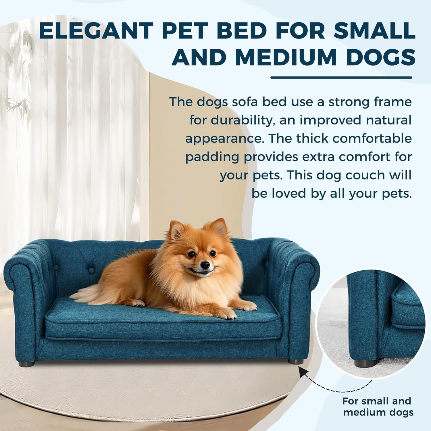 Wcfi 39 Dog Couch Bed With Legs, Durable Elevated Pet Couch With 29 W Memory Foam, Dry Cleanable Fabric, Dog Sofa Bed For La
