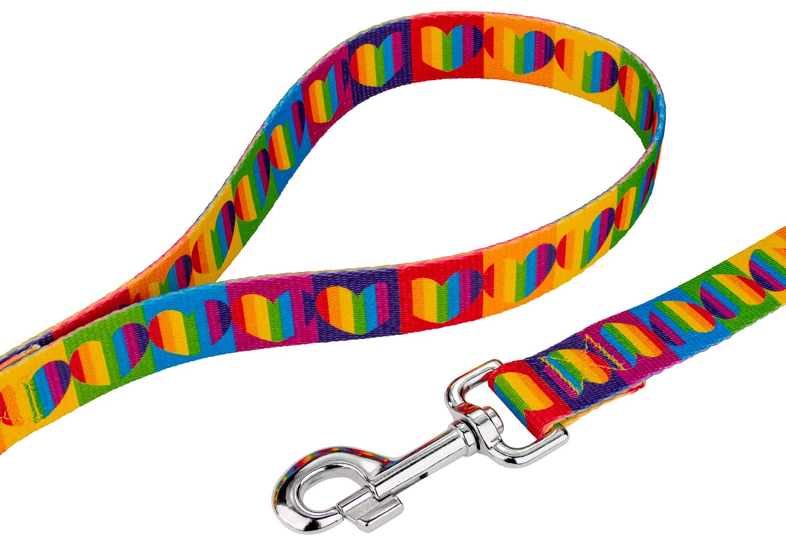 Country Brook Petz - 1 Inch Rainbow Hearts Dog Leash - 4 Foot