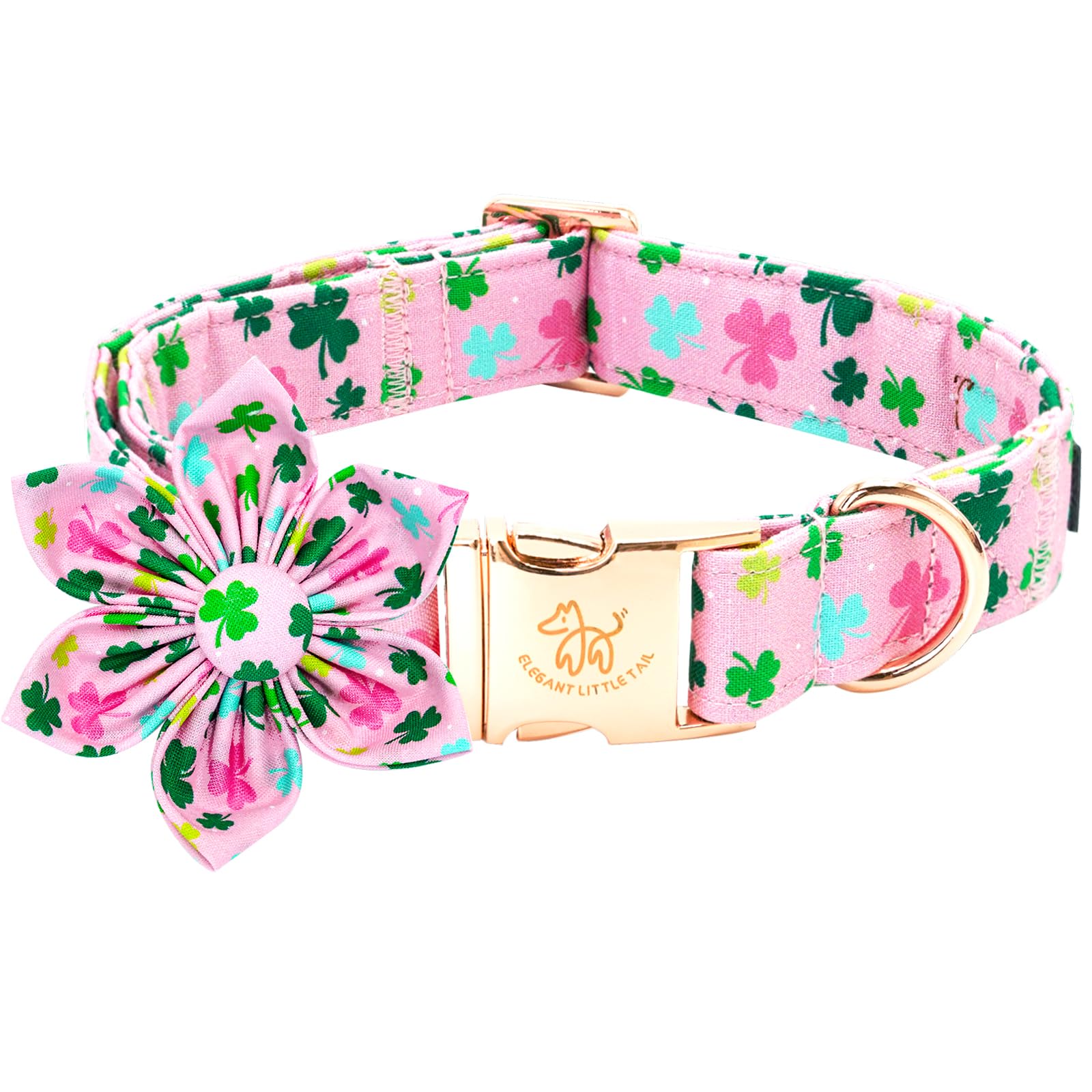 Elegant little tail St Patrick's Dog Collar with Flower Green Cute Colver Cotton Shamrock Pet Collar Trefoil Puppy Collar Flower