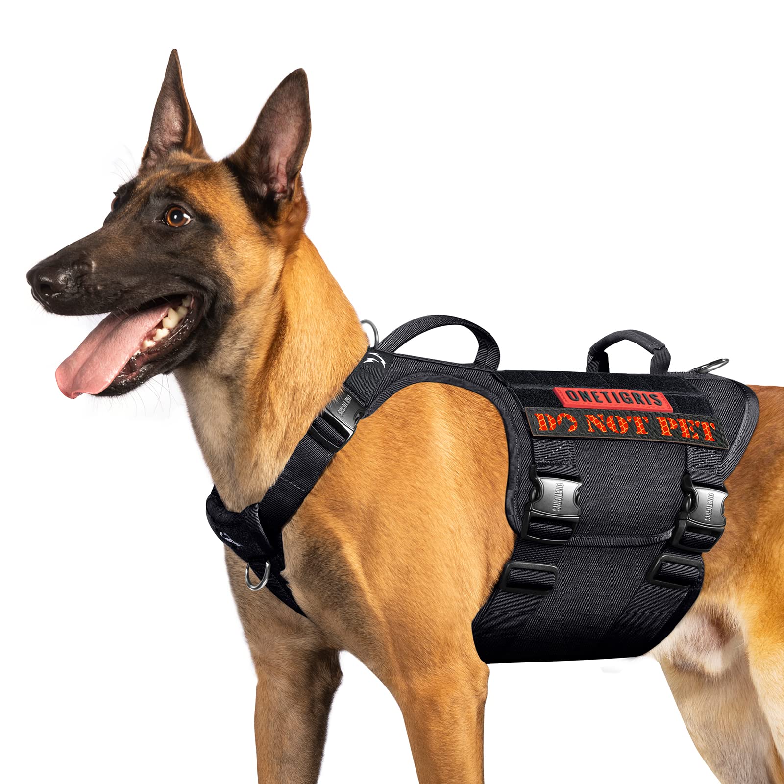 Onetigris Tactical Large Dog Harness, 5X Metal Buckled No Pull Service Dog Harness Vest With Hook & Loop Panels, Military Heavy 