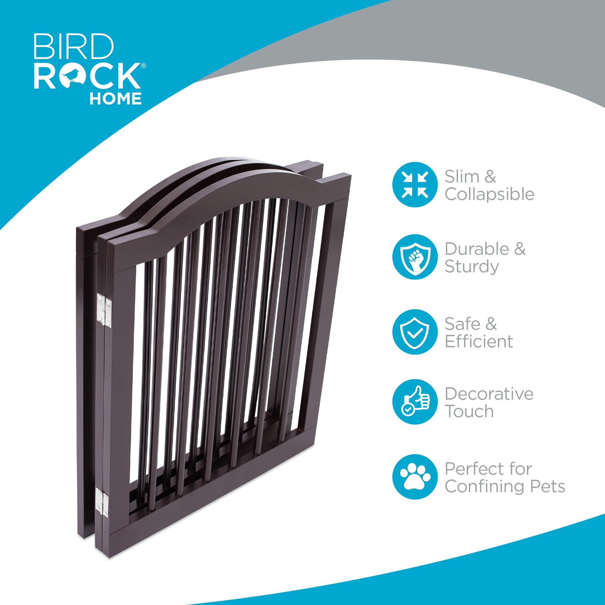 Internet'S Best Arched Top Dog Gate | 3 Panel, 24' H Wooden Pet Barrier For Dogs Or Cats | Freestanding Folding Room Divider For Doorways, Hallways, Stairs, And Porch | Portable, Extra Wide | Espresso
