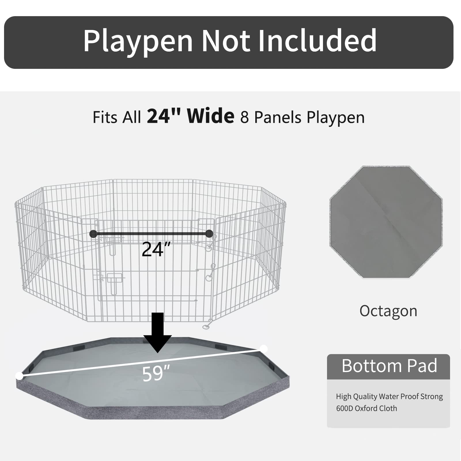 Petime Bottom Cover Mat For Dog Playpen Pen Waterproof Pad Floor Protector For Indoor Outdoor Use Fits All 24'' Wide 8 Panels Pe