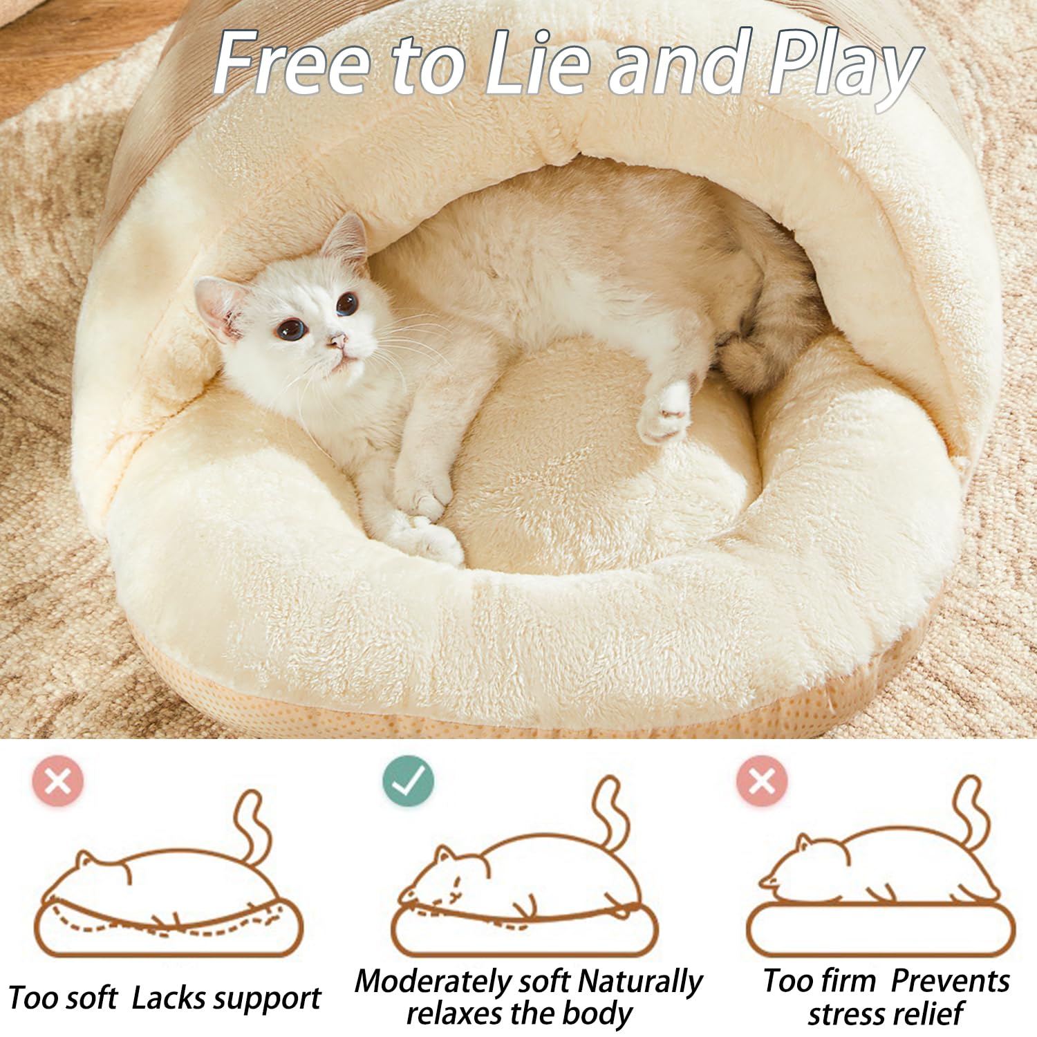 Romaneco Cat Bed - Pet Slipper Cave Bed for Indoor Cats and Small Dogs, Self Warming, Cozy & Soft Plush, Anti-Slip & Durable, Wa