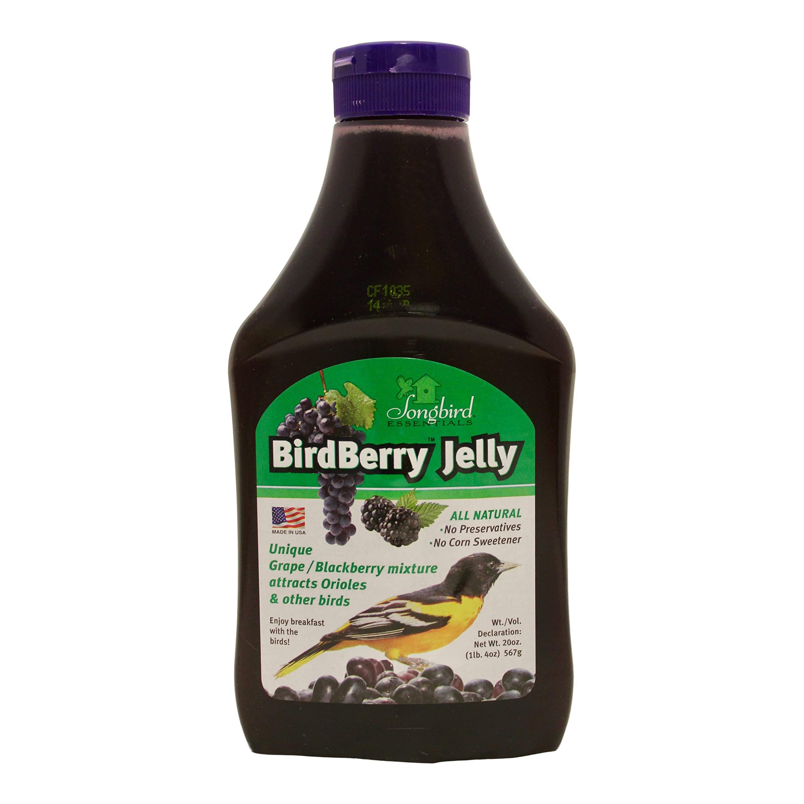 Songbird Essentials 20 Ounce BirdBerry Jelly Squeeze Bottle Bird Feeder Jelly, Grape and Blackberry Jelly Made Just for Birds [P